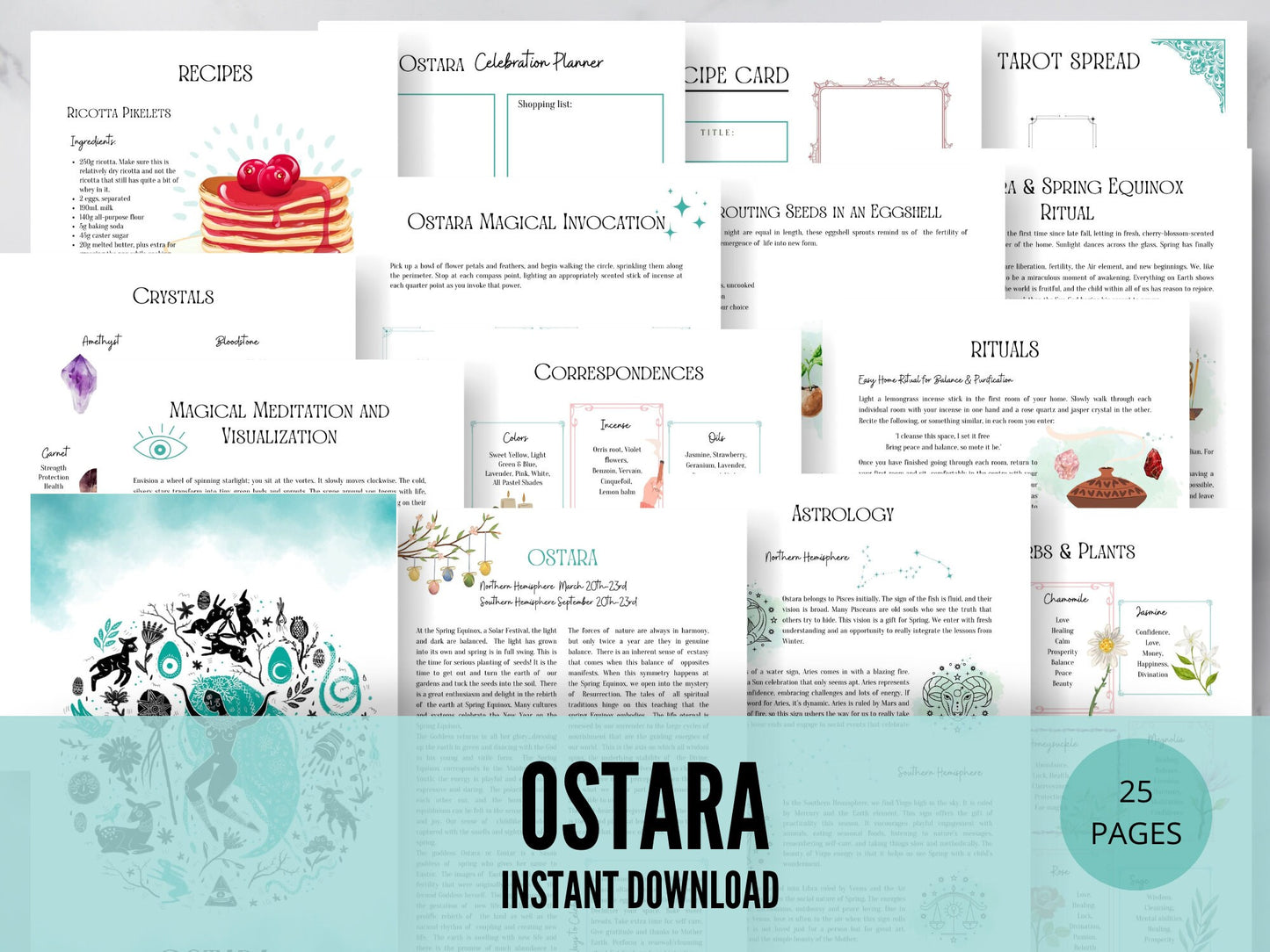 Ostara Sabbat Grimoire Printable Book of Shadows, Pagan Wheel of the Year, Witchcraft BOS Pages, Wicca Ritual