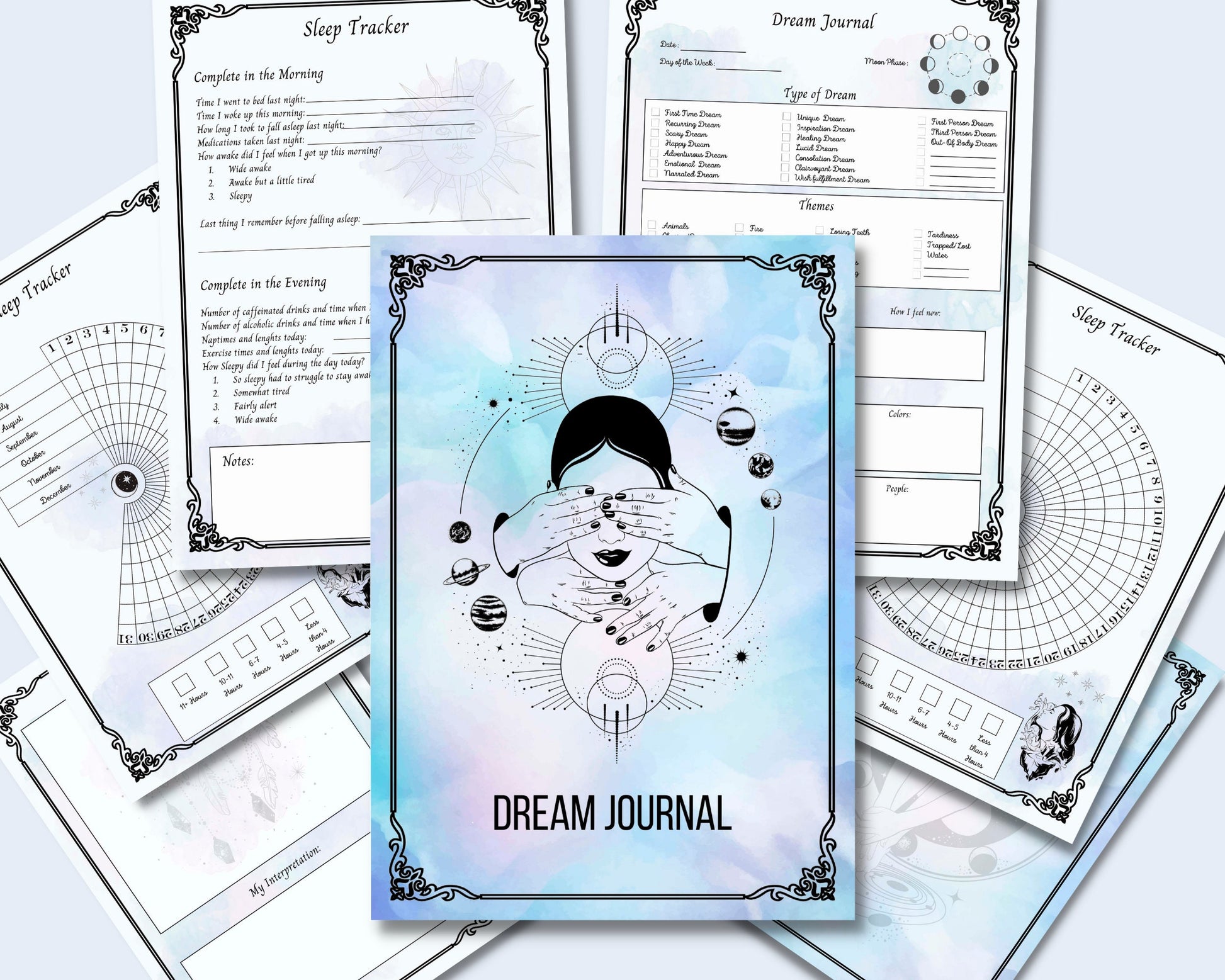 Dream Journal, Watercolor Printable Pages, Witch dreams, Sleep tracker, 2 styles