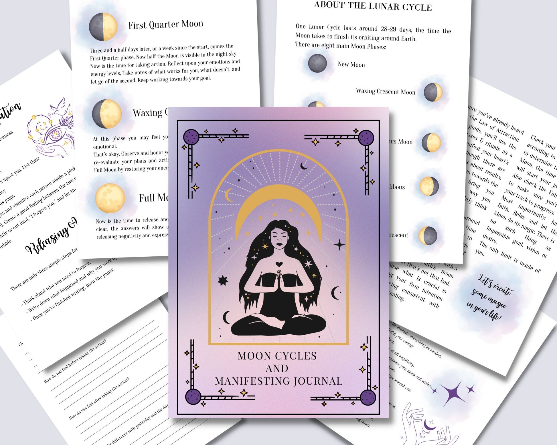 Moon Cycles & Manifestation Journal Printable | Digital Manifestation Guide | Law of Attraction Workbook | Dream Journal | Digital PDF