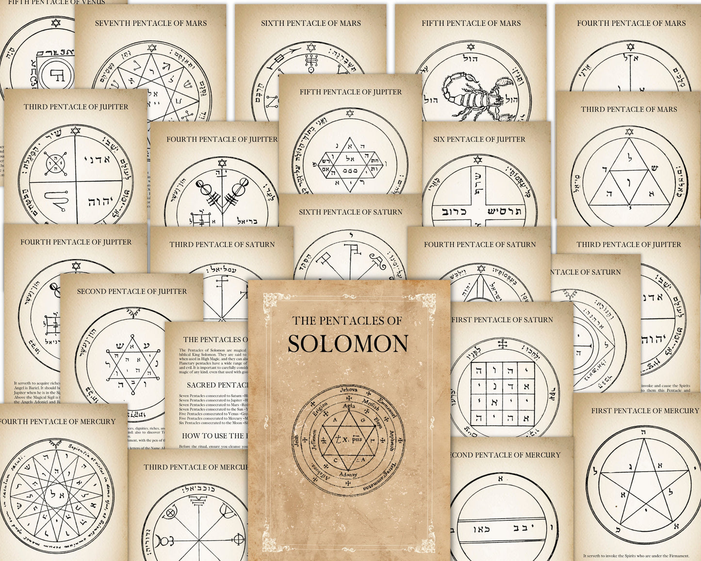 The PENTACLES of SOLOMON BUNDLE 61 Pages, Seven Pentacles of the Key of Solomon, Solomon Seals, Pentagram of Solomon