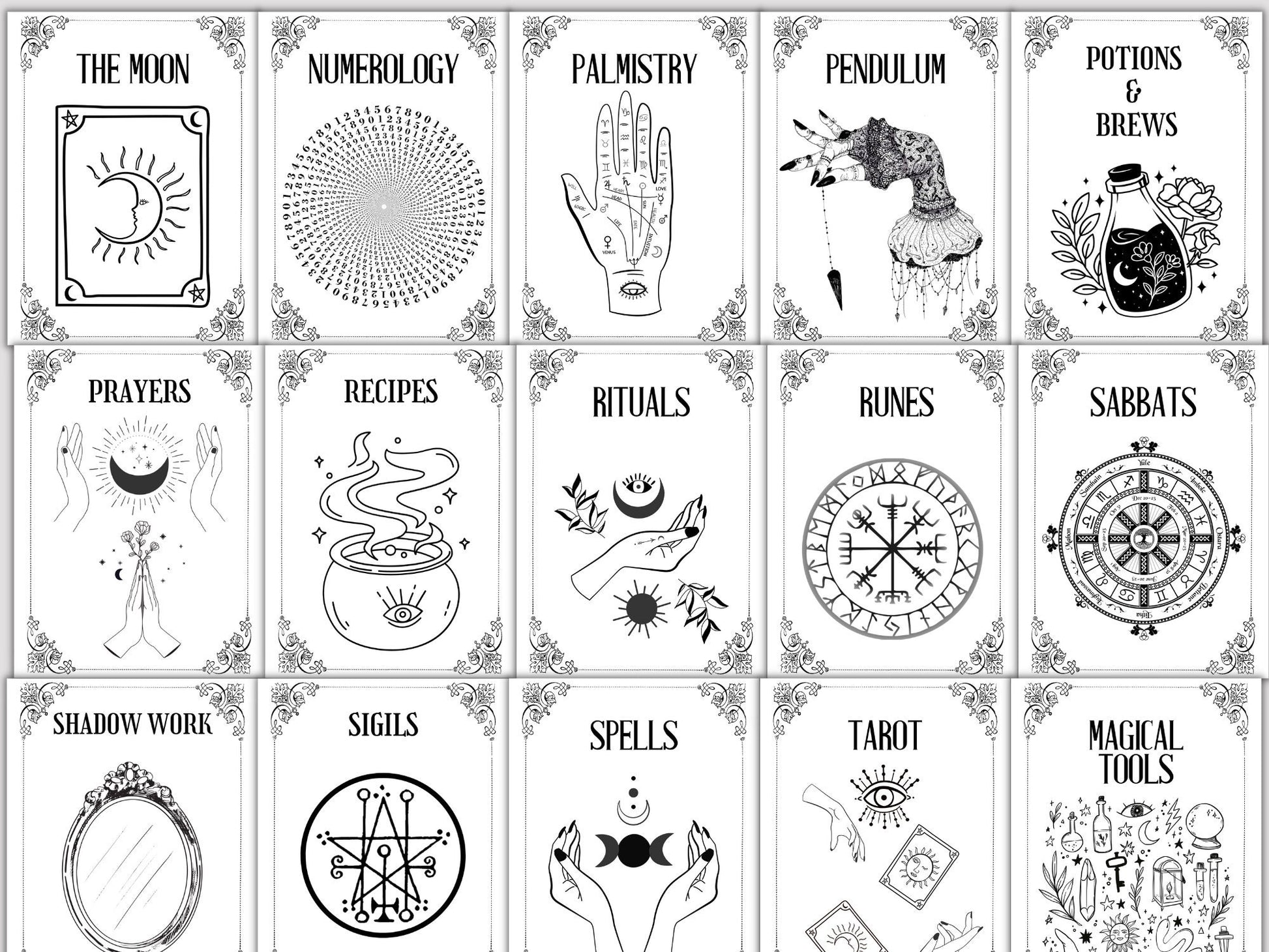 30 Grimoire Divider Pages - Book of Shadows Cover Title Printable Pages - Witchy Inserts - Witchcraft BOS Pages