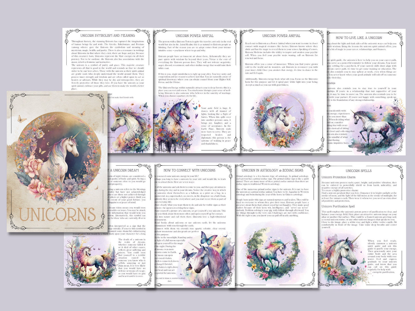 Unicorns. Beautiful pages for you Book Of Shadows. Instant download