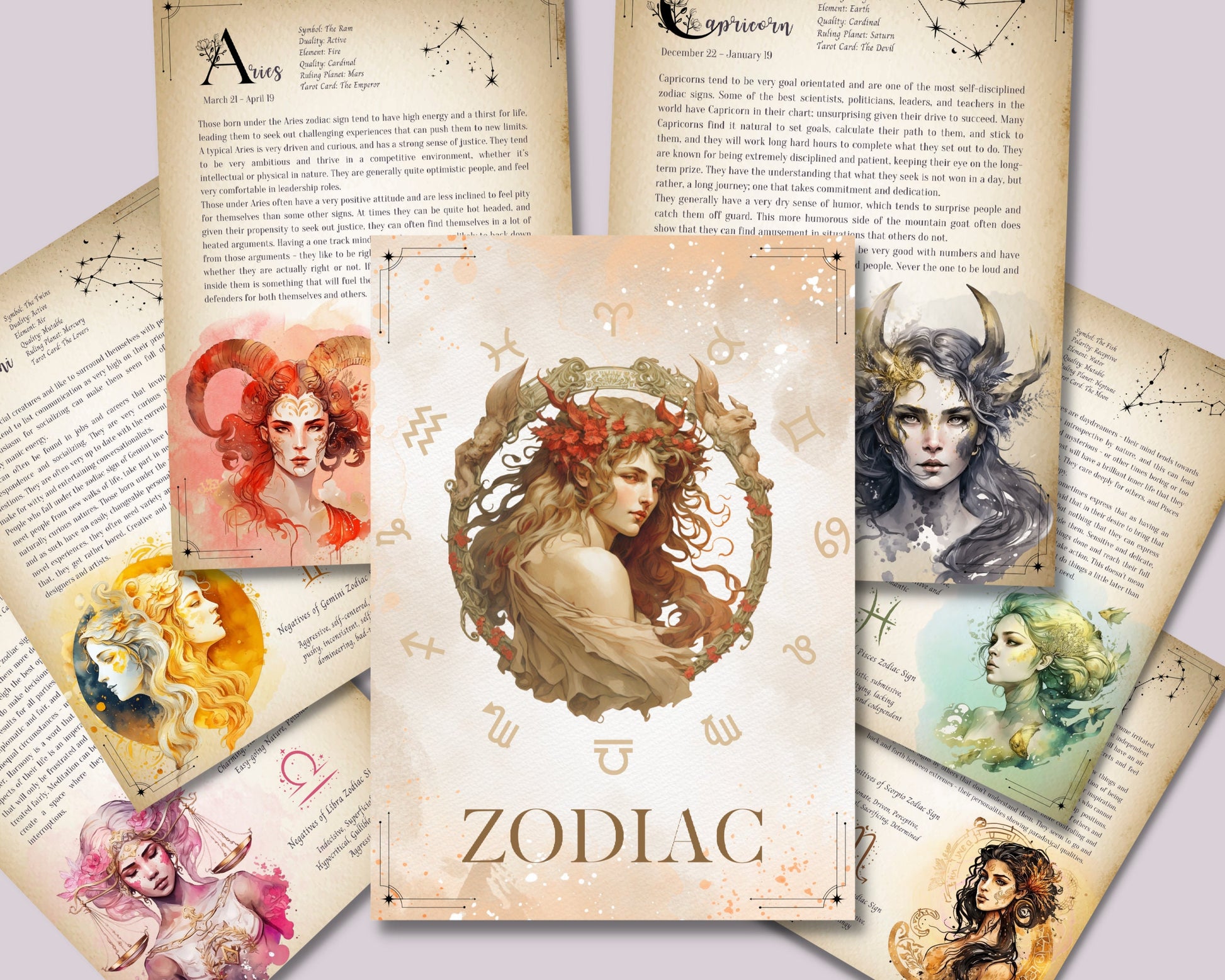 ZODIAC Correspondences. Beautiful pages for you Book Of Shadows. Instant download