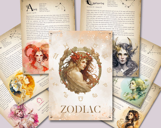 ZODIAC Correspondences. Beautiful pages for you Book Of Shadows. Instant download