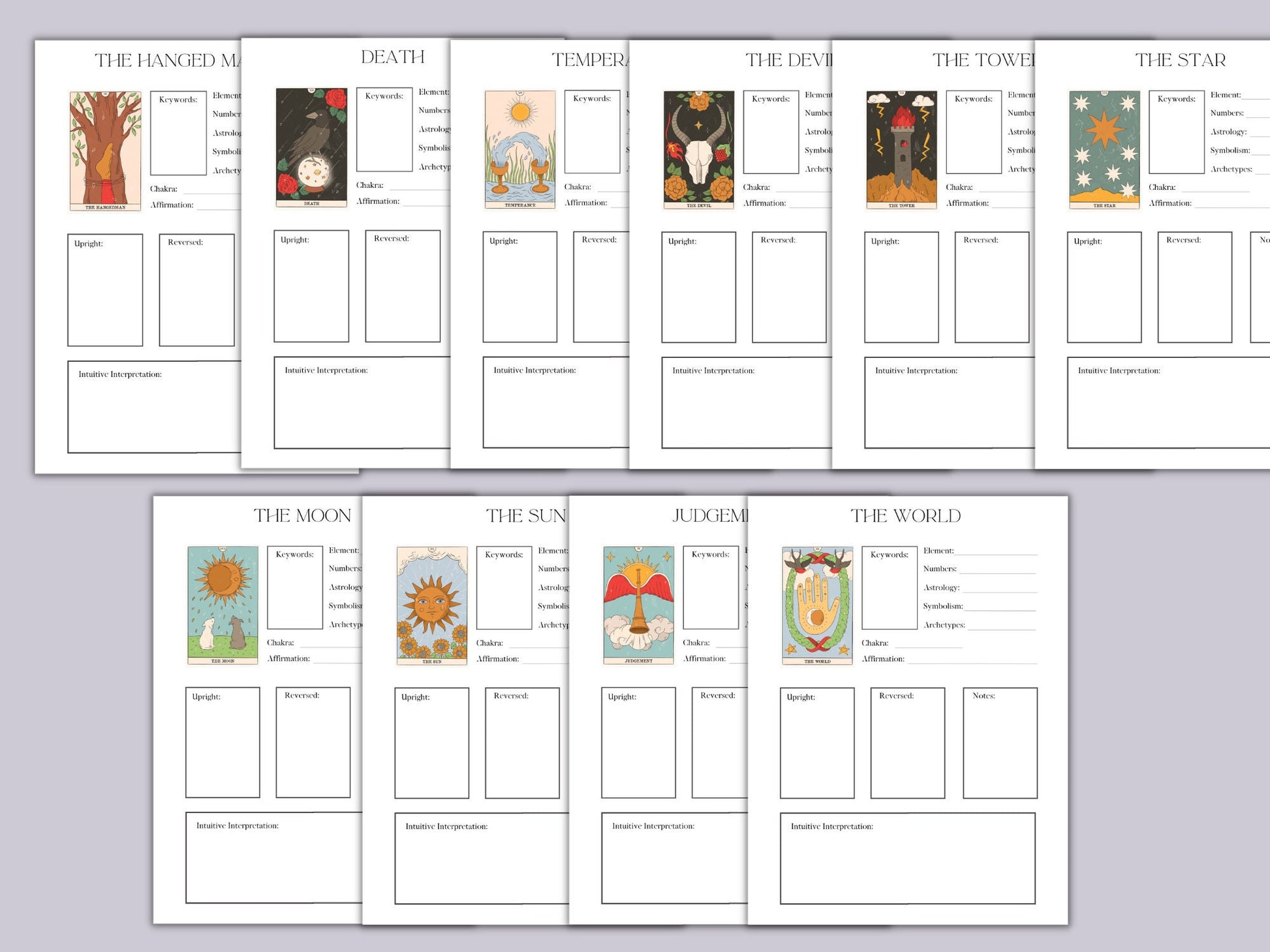 Tarot Study Pages | 78 pages for each card included! | DIY Tarot Notes | Tarot for Beginners, learn tarot | INSTANT DOWNLOAD pdf