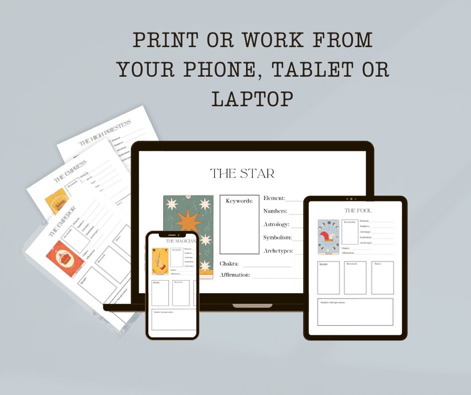 Tarot Study Pages | 78 pages for each card included! | DIY Tarot Notes | Tarot for Beginners, learn tarot | INSTANT DOWNLOAD pdf