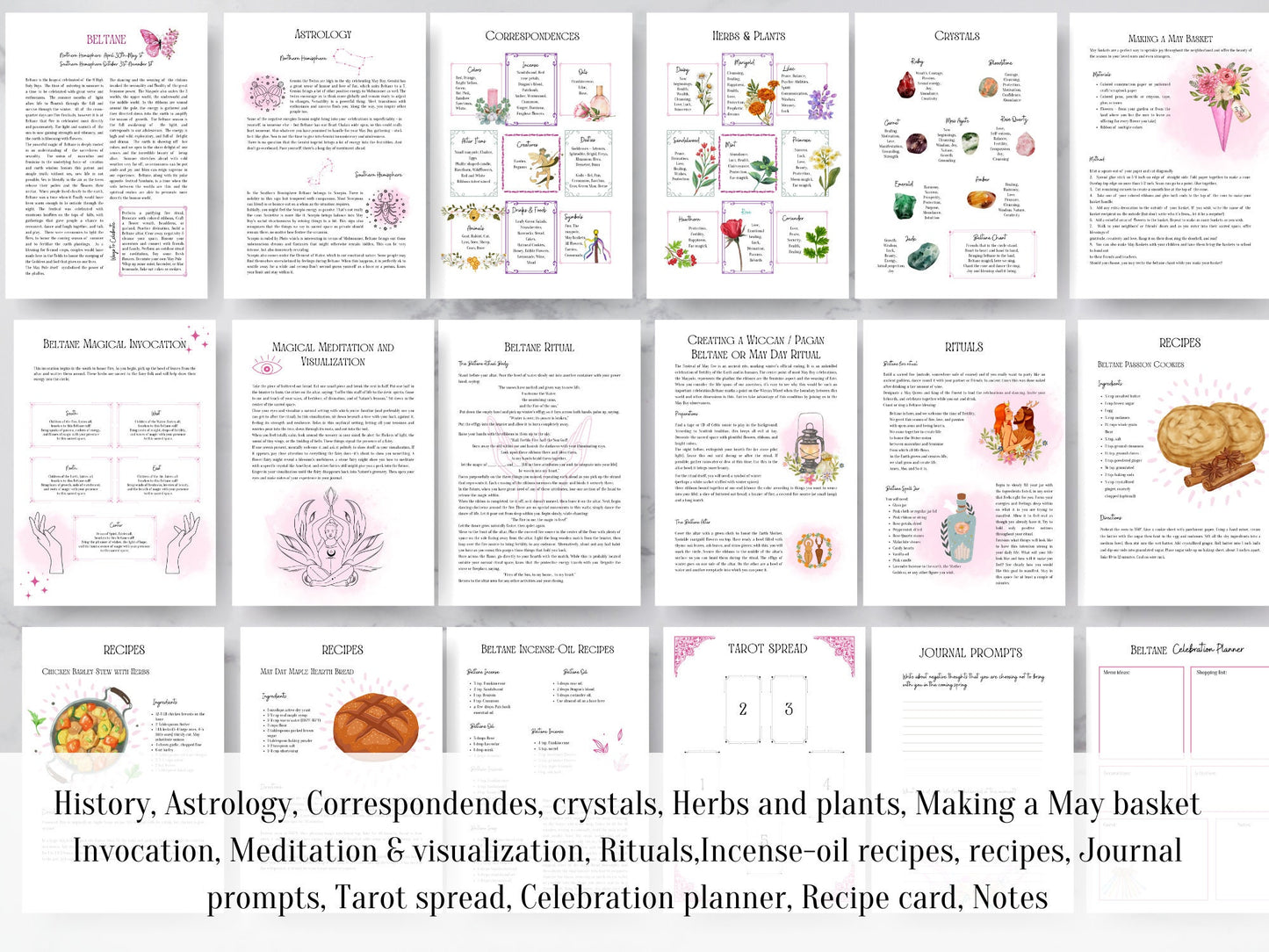 Beltane Sabbat Grimoire Printable Book of Shadows, Pagan Wheel of the Year, Witchcraft BOS Pages, Wicca Ritual