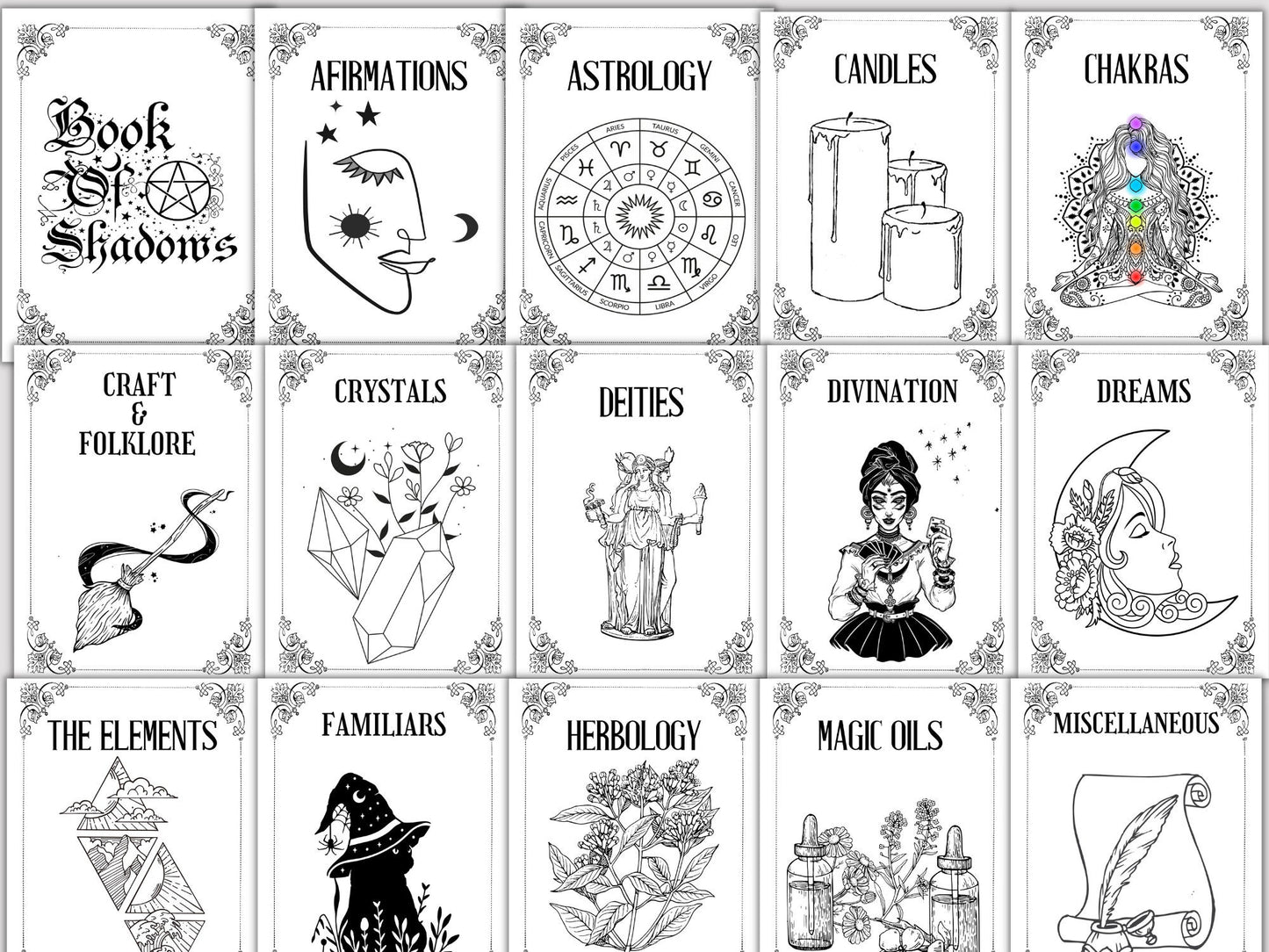 30 Grimoire Divider Pages - Book of Shadows Cover Title Printable Pages - Witchy Inserts - Witchcraft BOS Pages