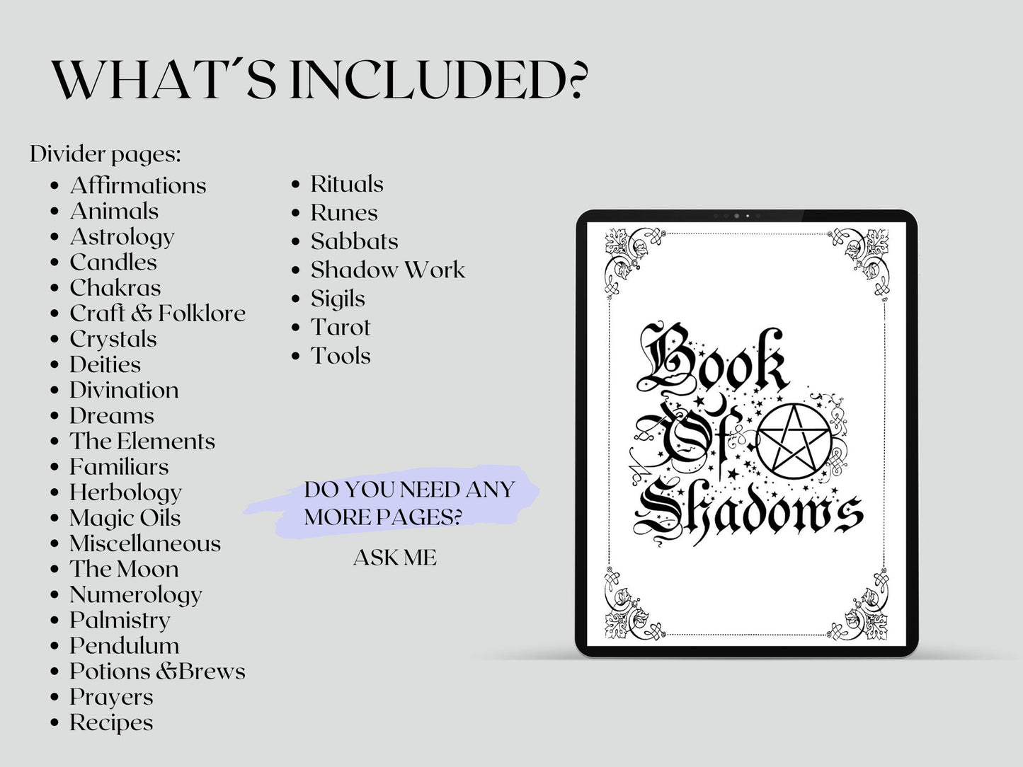 30 Grimoire Divider Pages - Book of Shadows Cover Title Printable Pages - Witchy Inserts - Witchcraft BOS Pages