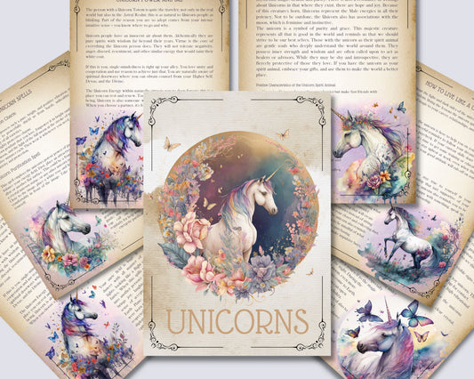 Unicorns. Beautiful pages for you Book Of Shadows. Instant download