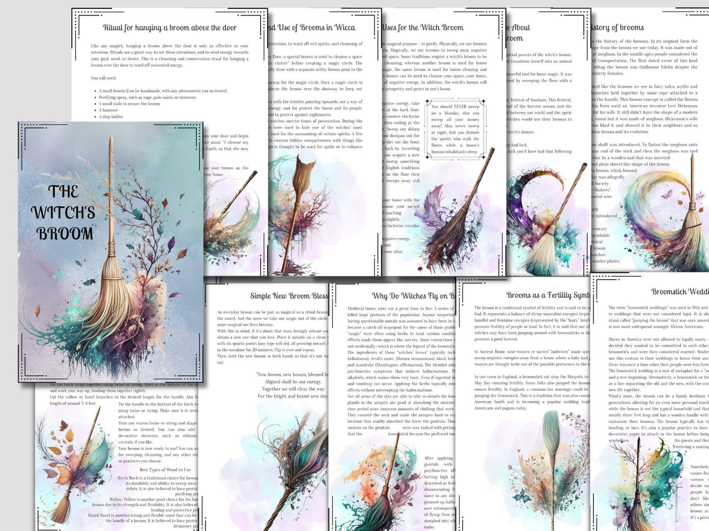 The Witch's Broom. Beautiful Pages for your Book Of Shadows. Instant download.