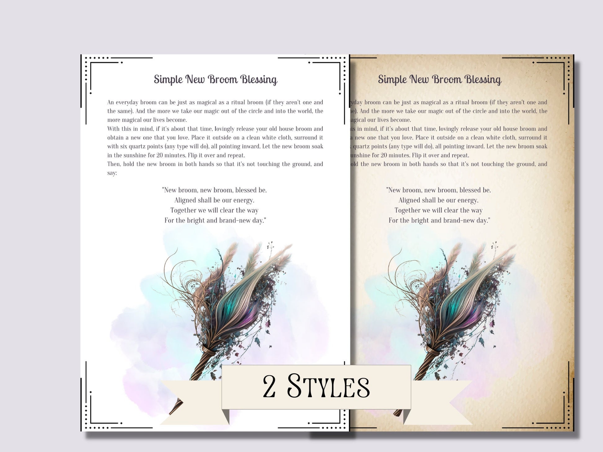 The Witch's Broom. Beautiful Pages for your Book Of Shadows. Instant download.