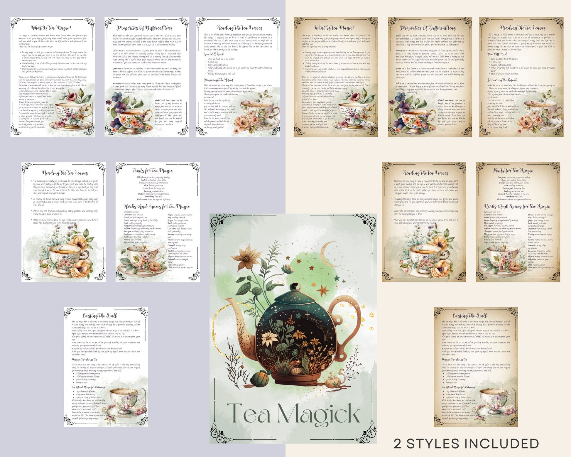 Tea Magick. Beautiful pages for you Book Of Shadows. Instant download