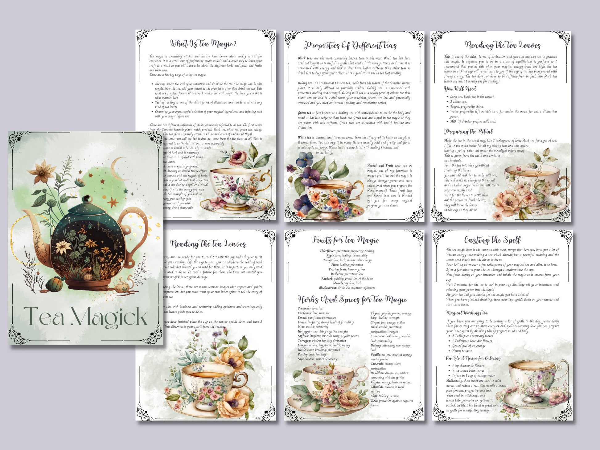 Tea Magick. Beautiful pages for you Book Of Shadows. Instant download