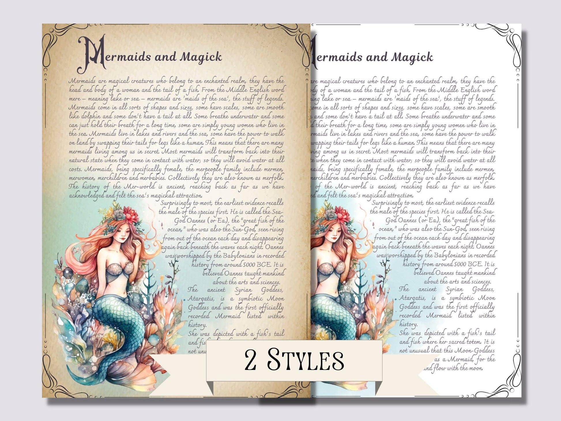 Mermaid Magic. Beautiful pages for you Book Of Shadows. Instant download.