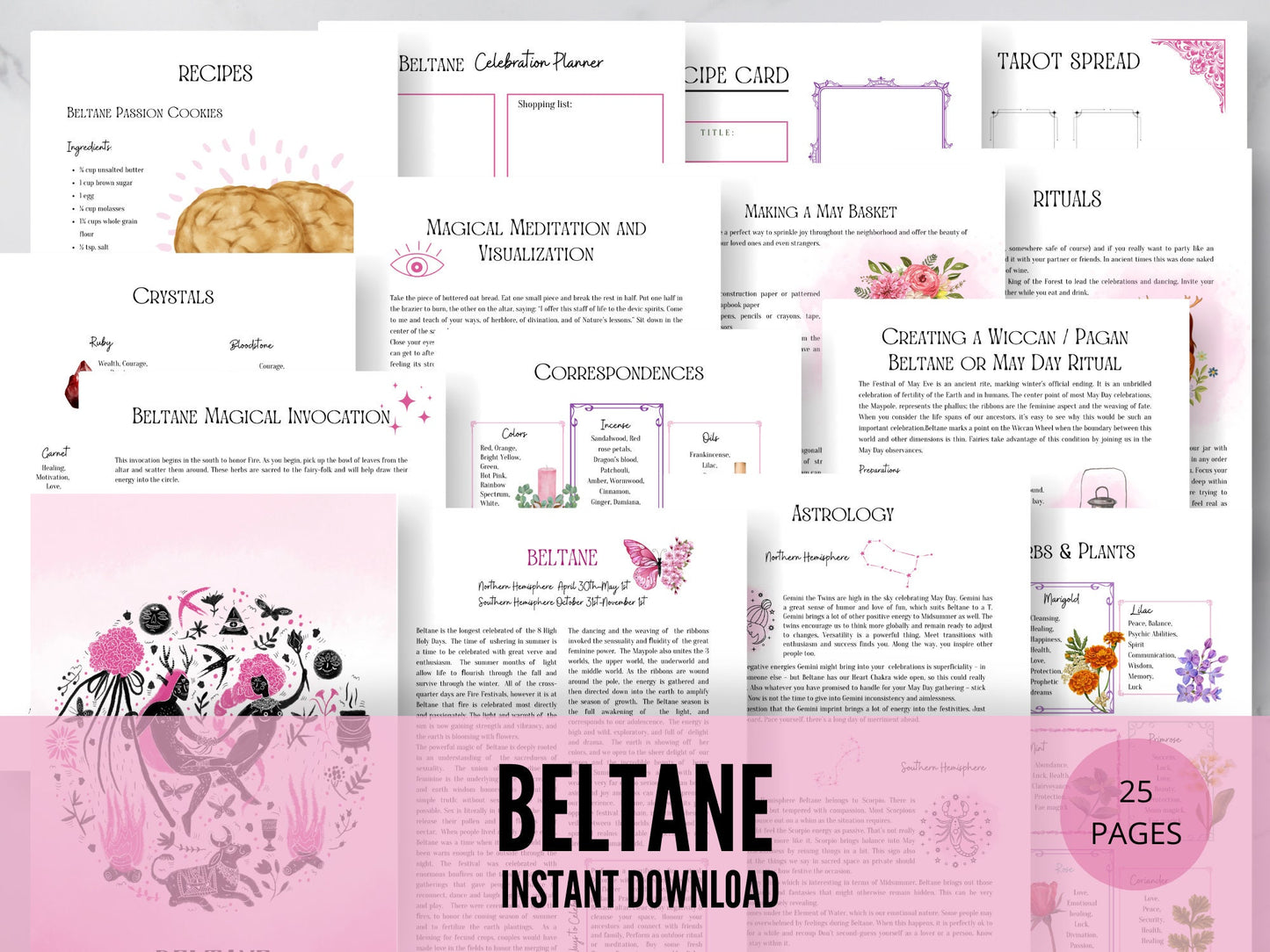 Beltane Sabbat Grimoire Printable Book of Shadows, Pagan Wheel of the Year, Witchcraft BOS Pages, Wicca Ritual