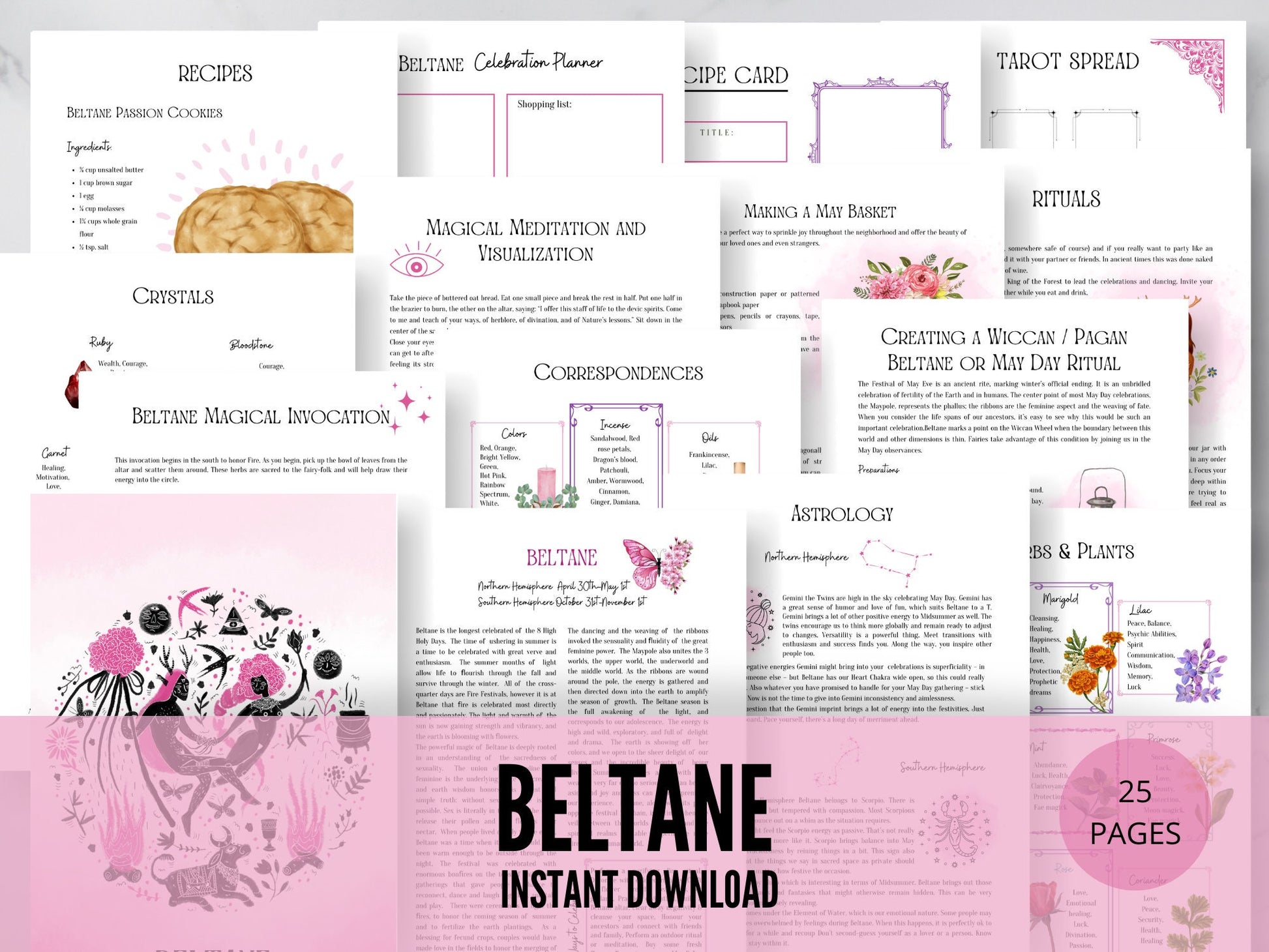 Beltane Sabbat Grimoire Printable Book of Shadows, Pagan Wheel of the Year, Witchcraft BOS Pages, Wicca Ritual