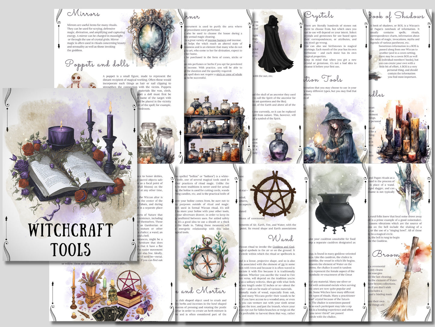 Witchcraft Tools. Beautiful pages for your Book Of Shadows. Instant download