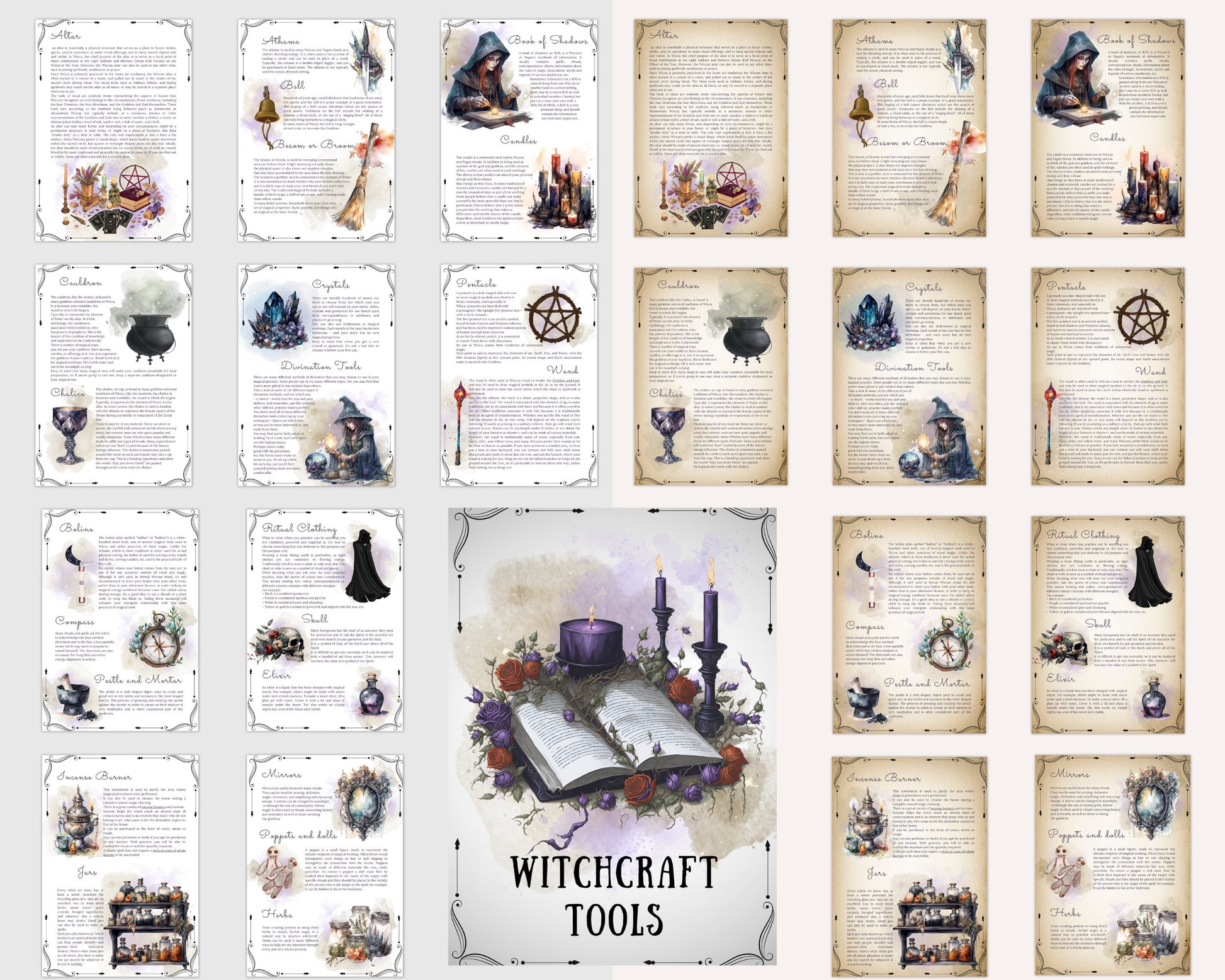 Witchcraft Tools. Beautiful pages for your Book Of Shadows. Instant download