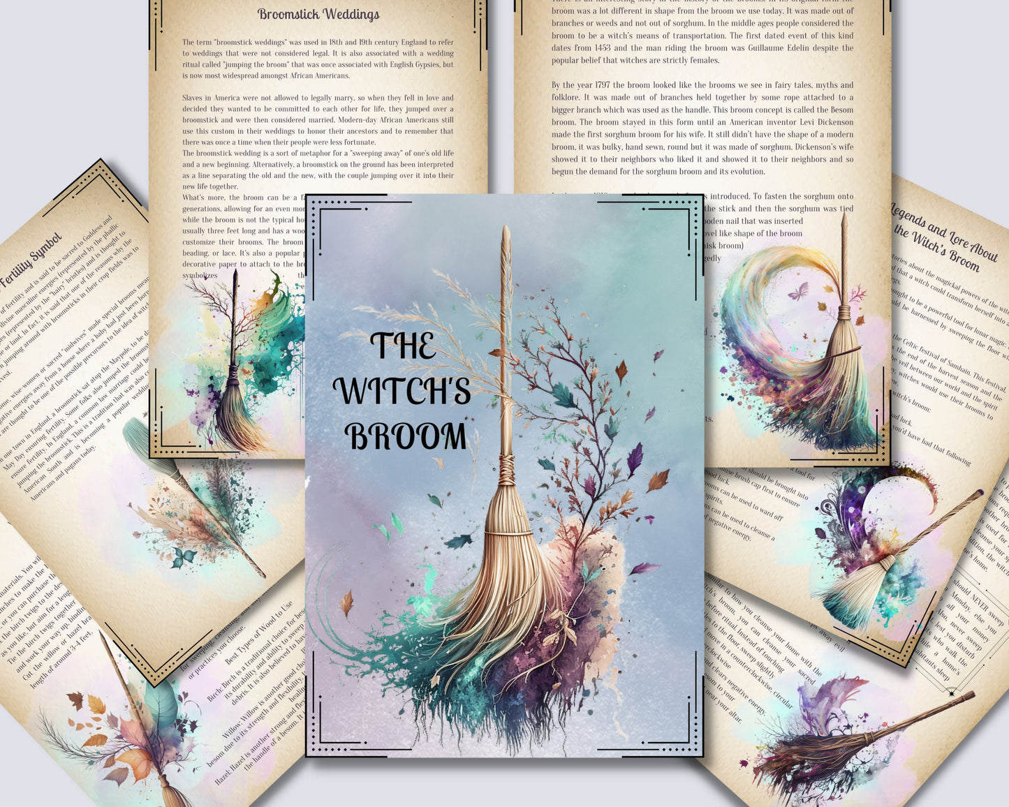The Witch's Broom. Beautiful Pages for your Book Of Shadows. Instant download.