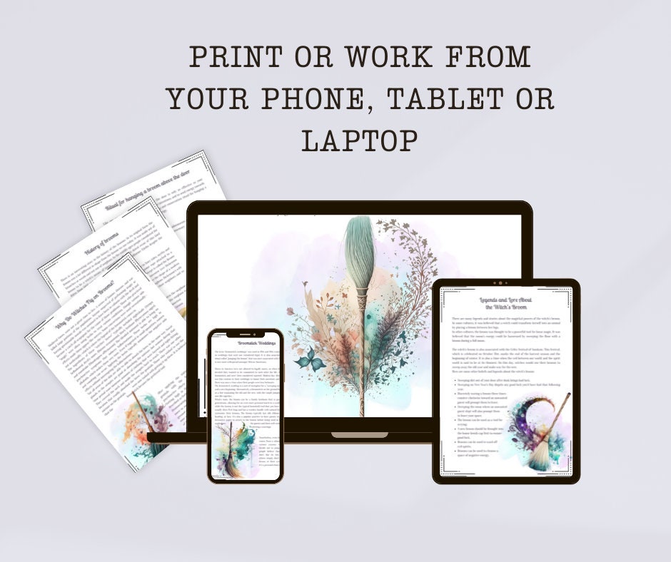 The Witch's Broom. Beautiful Pages for your Book Of Shadows. Instant download.