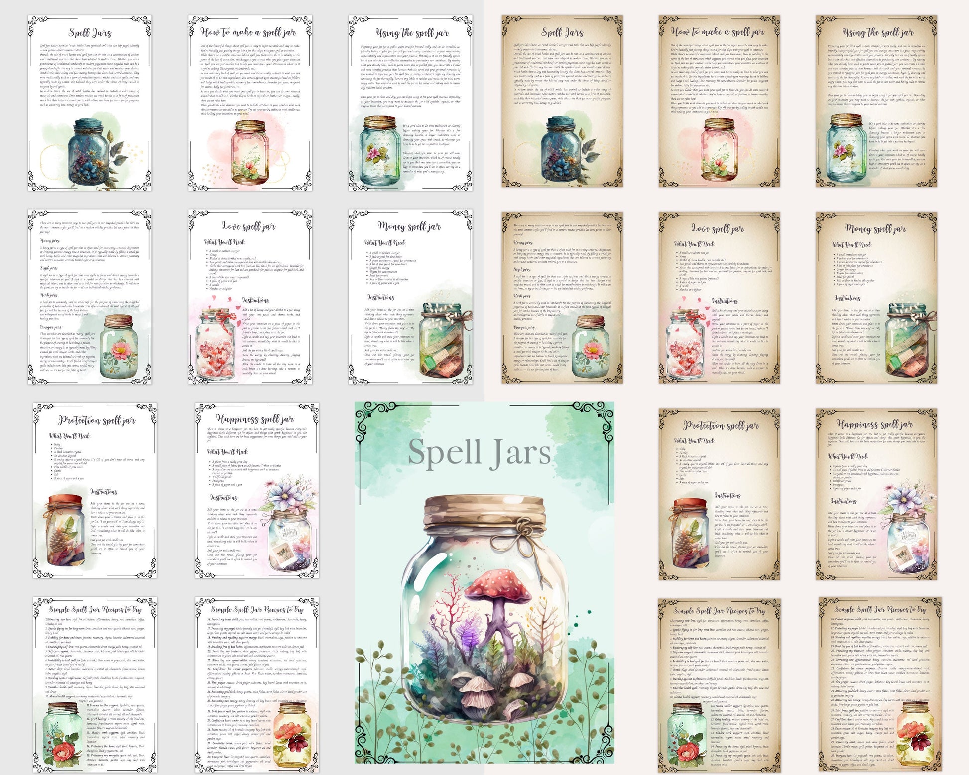 SPELL JARS. Beautiful pages for your Book Of Shadows. Instant download.