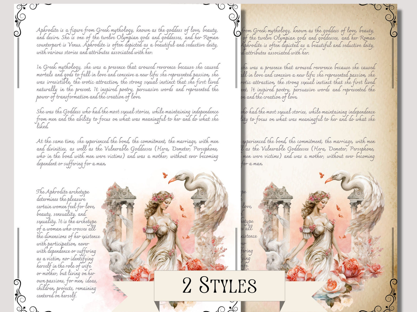 Aphrodite. Beautiful pages for your Book Of Shadows. Instant download