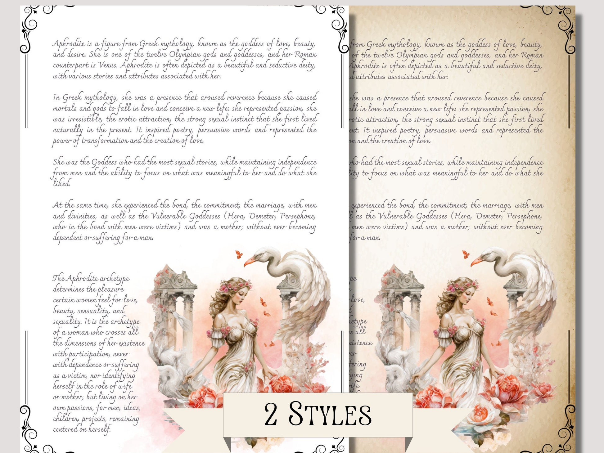 Aphrodite. Beautiful pages for your Book Of Shadows. Instant download