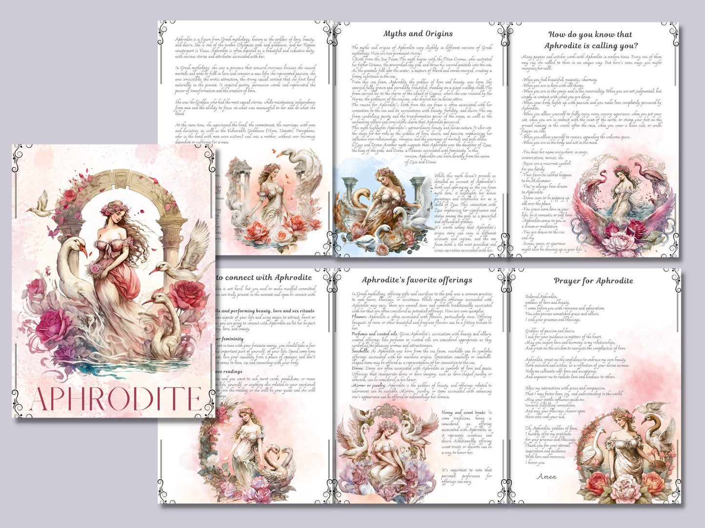 Aphrodite. Beautiful pages for your Book Of Shadows. Instant download