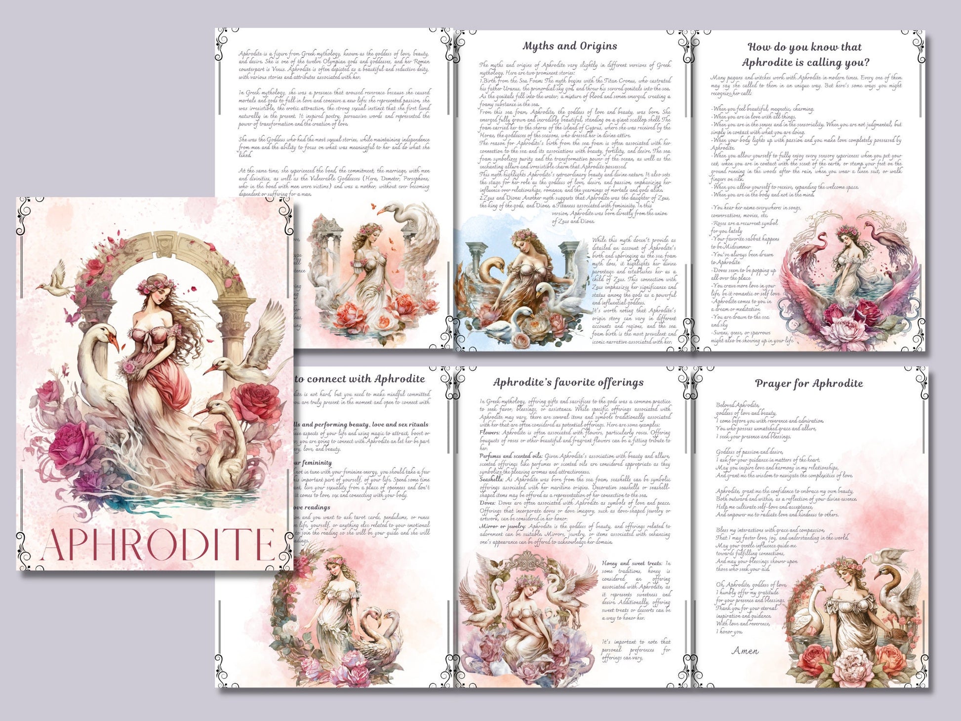 Aphrodite. Beautiful pages for your Book Of Shadows. Instant download