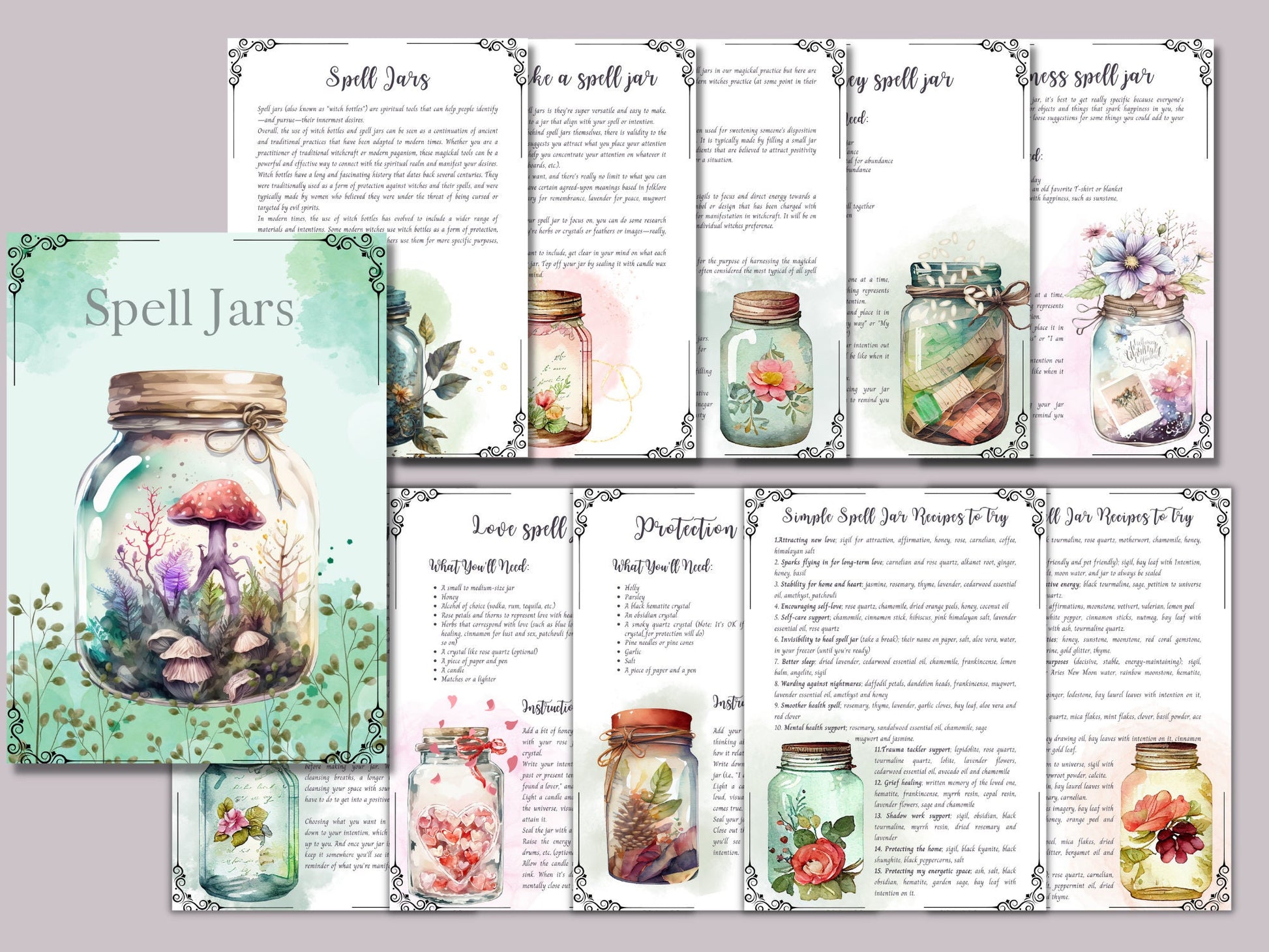 SPELL JARS. Beautiful pages for your Book Of Shadows. Instant download.
