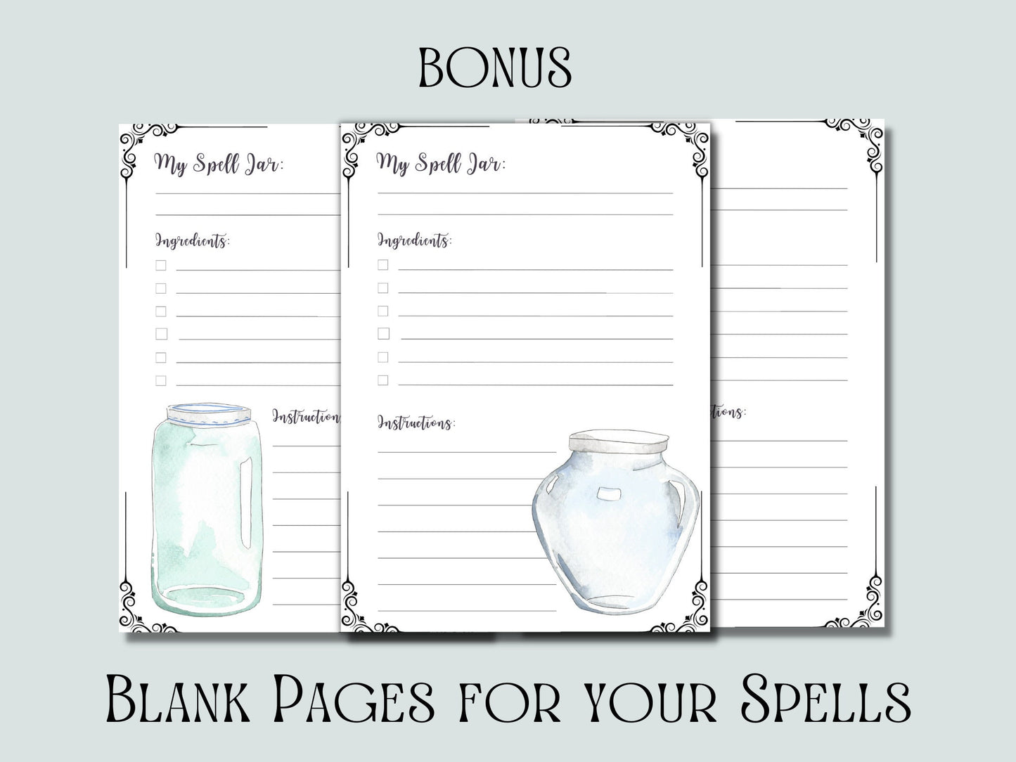 SPELL JARS. Beautiful pages for your Book Of Shadows. Instant download.