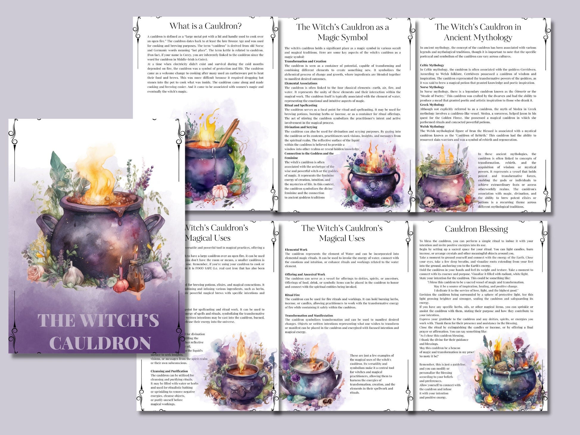 The Witch’s Cauldron. Beautiful pages for your Book Of Shadows. Instant download.