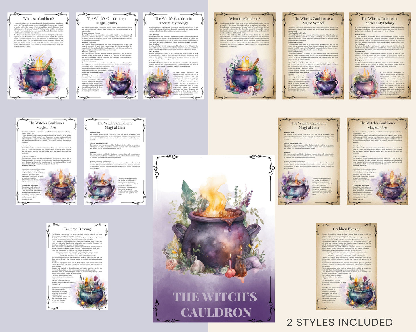 The Witch’s Cauldron. Beautiful pages for your Book Of Shadows. Instant download.