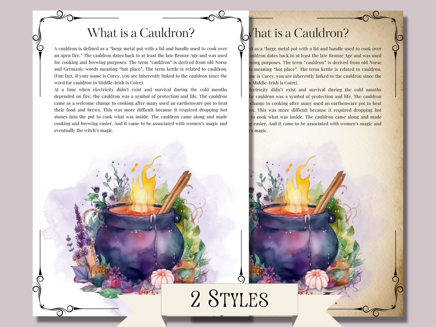 The Witch’s Cauldron. Beautiful pages for your Book Of Shadows. Instant download.