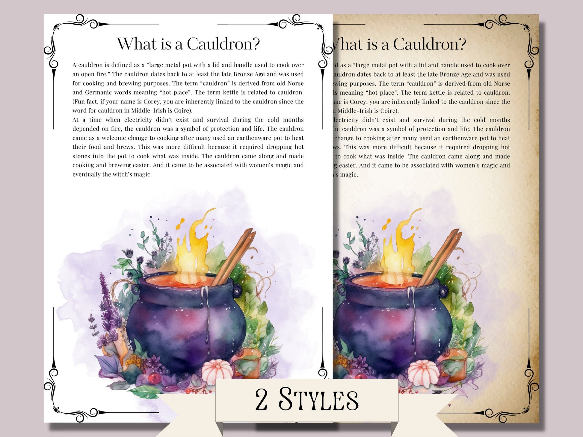 The Witch’s Cauldron. Beautiful pages for your Book Of Shadows. Instant download.
