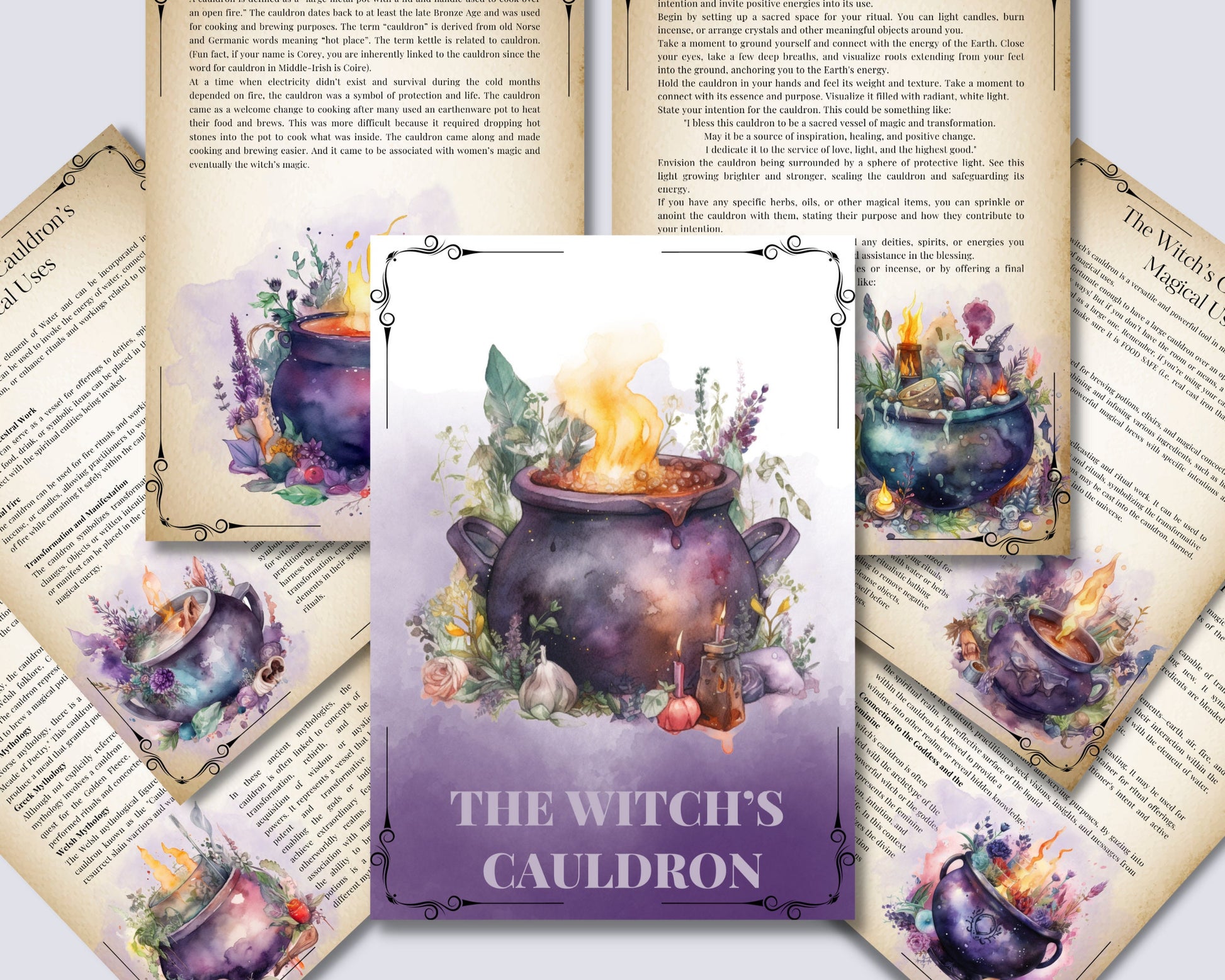 The Witch’s Cauldron. Beautiful pages for your Book Of Shadows. Instant download.