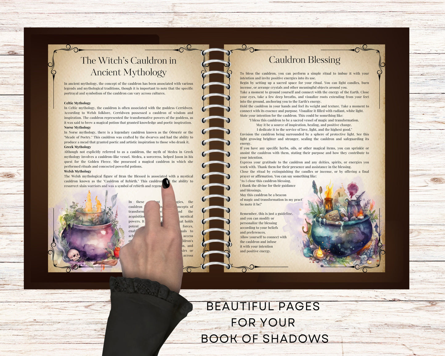 The Witch’s Cauldron. Beautiful pages for your Book Of Shadows. Instant download.