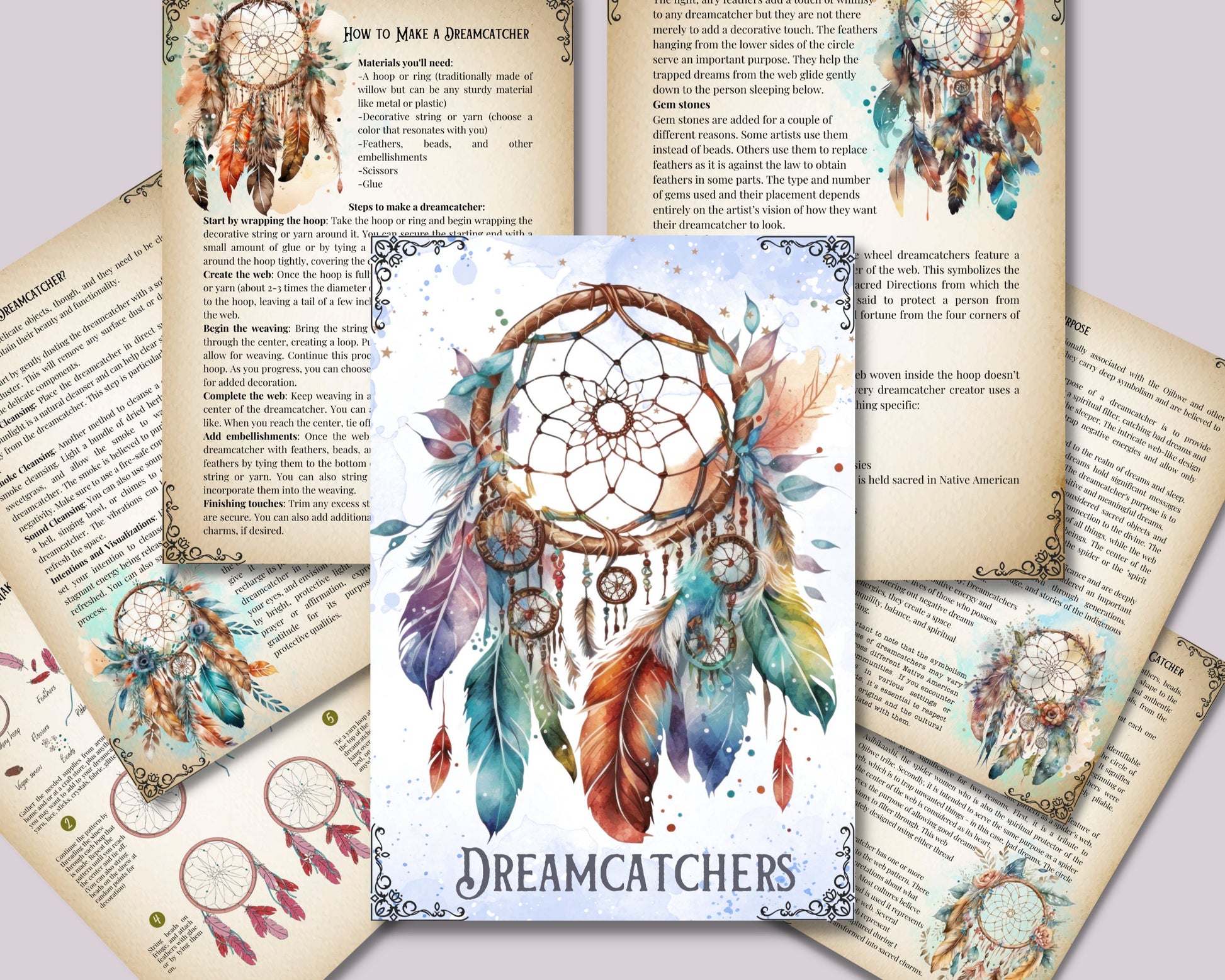 Dreamcatchers. Beautiful pages for your Book Of Shadows. Instant Download.