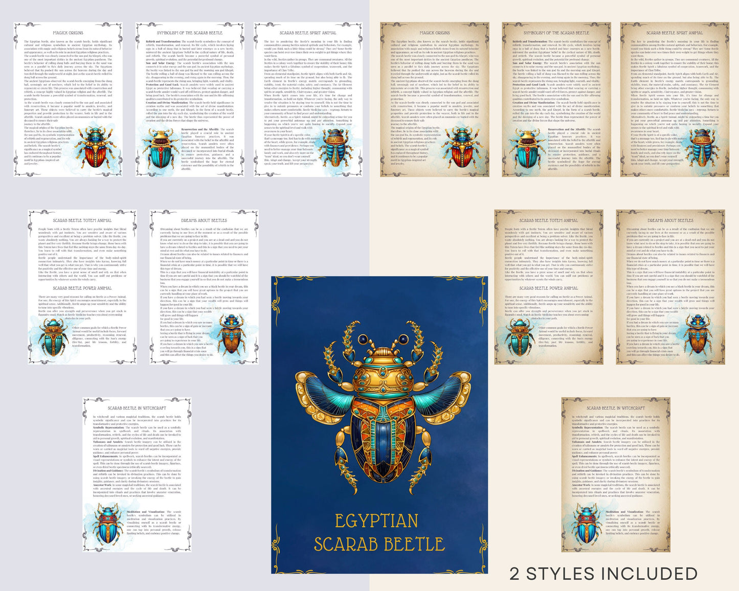 Ancient Egyptian Scarab Beetles. Spirit Animal. Beautiful pages for your Book Of Shadows. Instant download.
