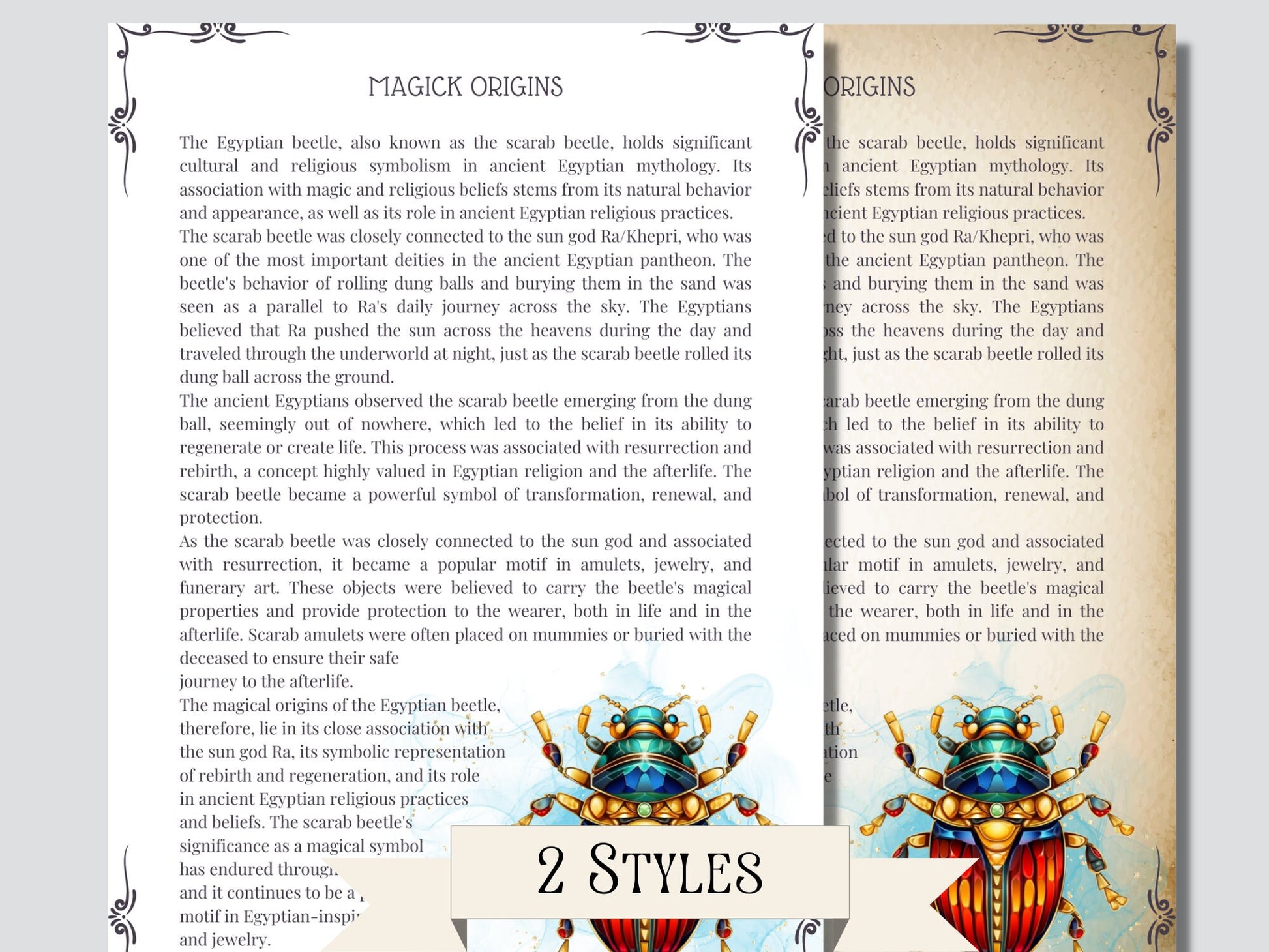 Ancient Egyptian Scarab Beetles. Spirit Animal. Beautiful pages for your Book Of Shadows. Instant download.