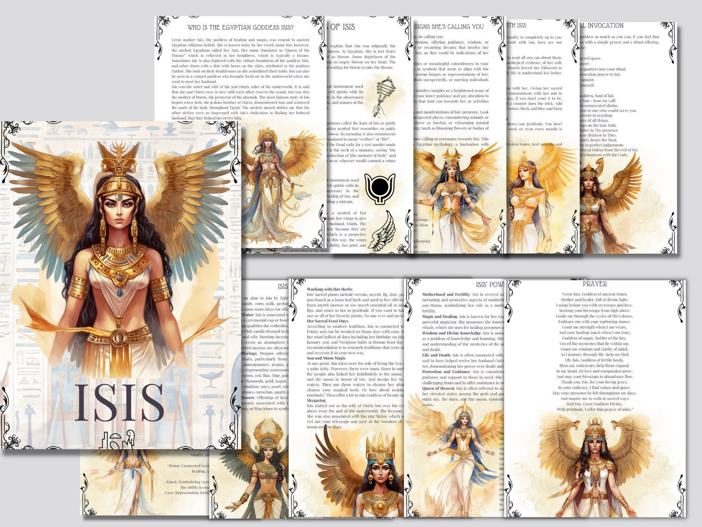 ISIS. Egyptian Goddess. Beautiful pages for your Book Of Shadows. Instant download.