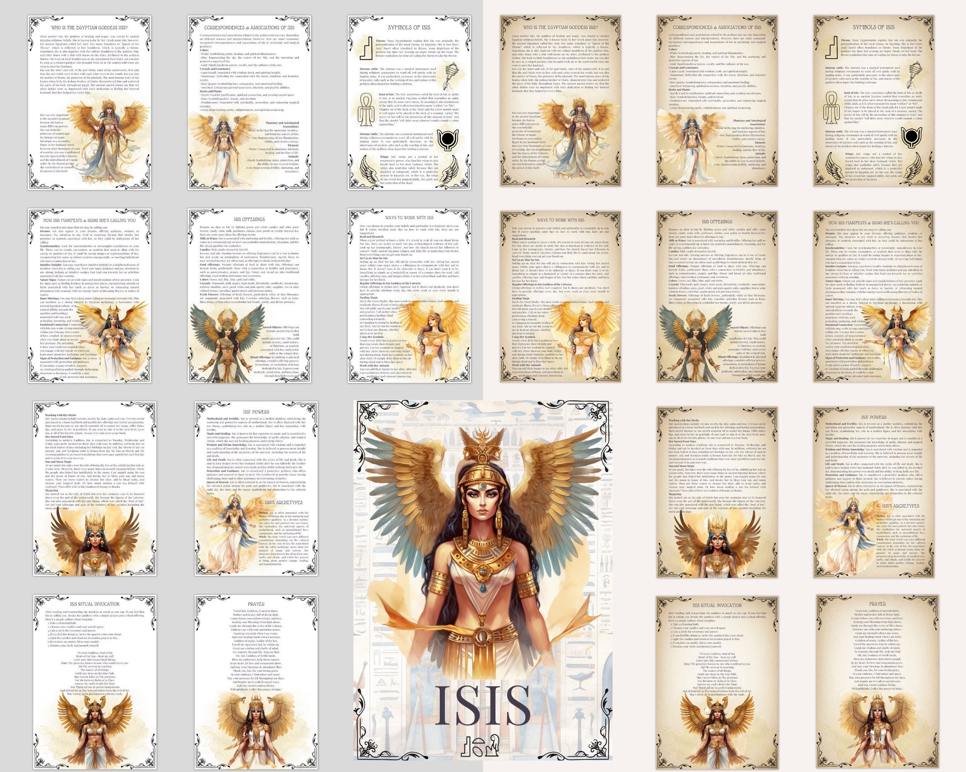 ISIS. Egyptian Goddess. Beautiful pages for your Book Of Shadows. Instant download.