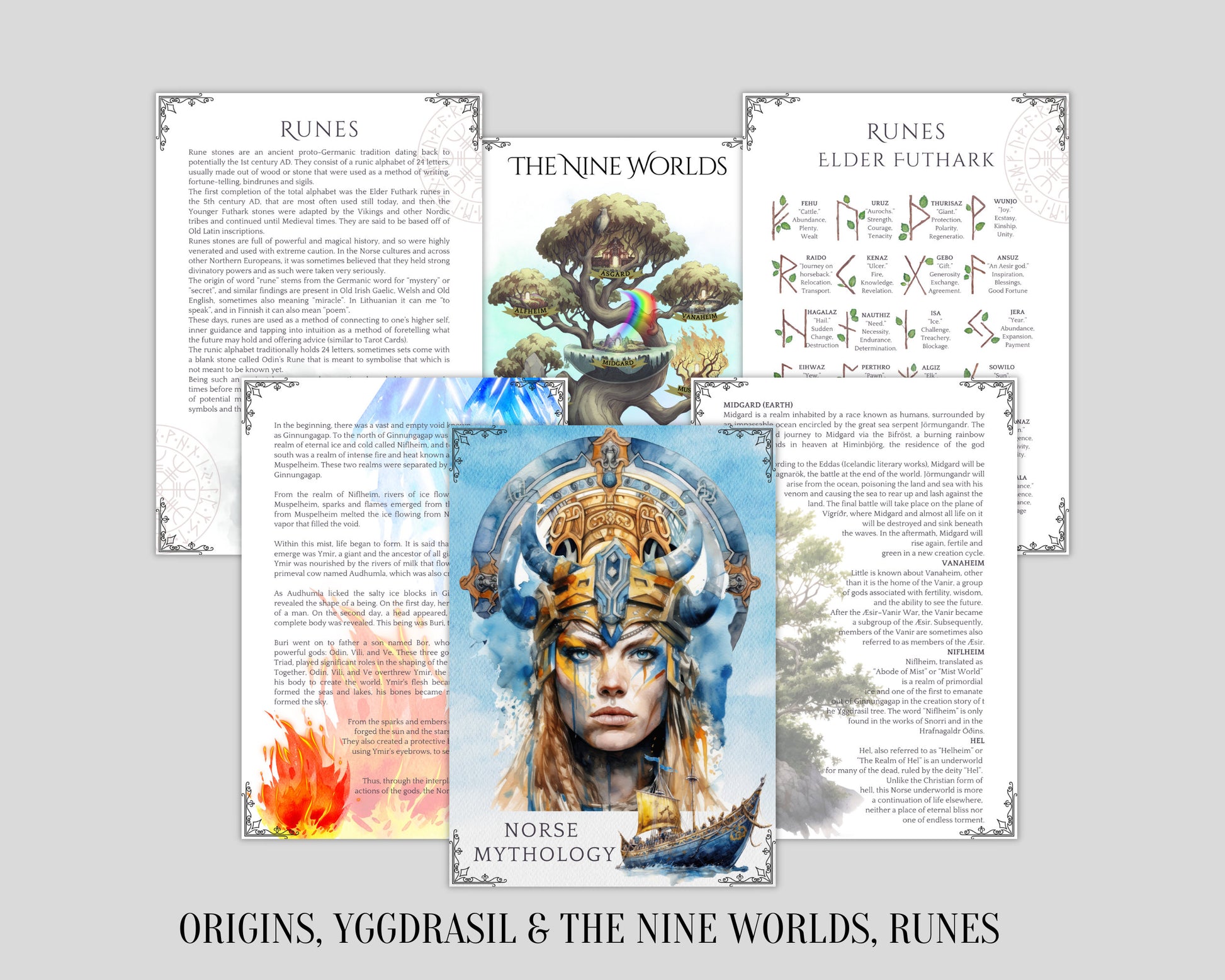 Norse Mythology. Gods & Monsters. Beautiful pages for your Book Of Shadows. Instant download.
