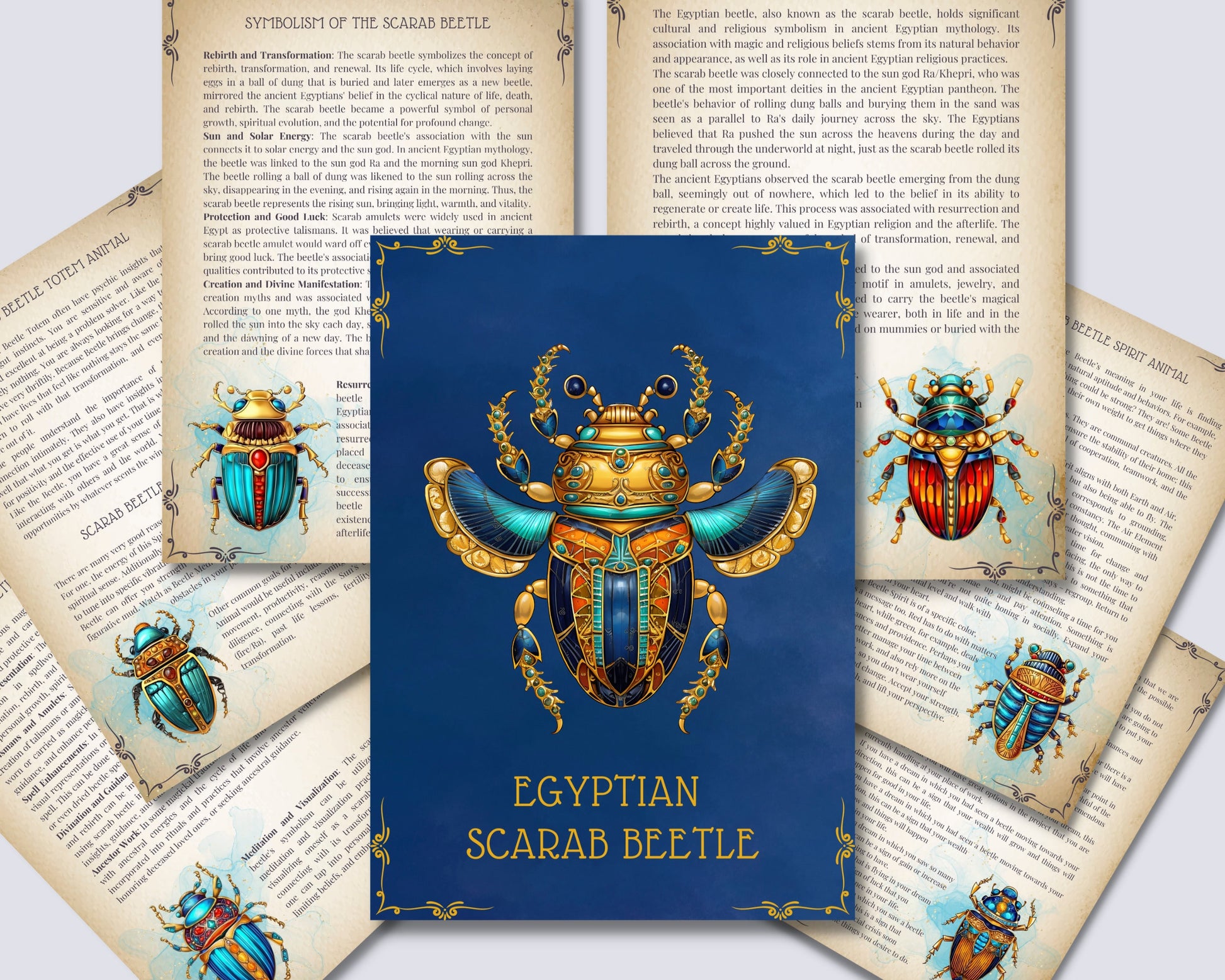 Ancient Egyptian Scarab Beetles. Spirit Animal. Beautiful pages for your Book Of Shadows. Instant download.