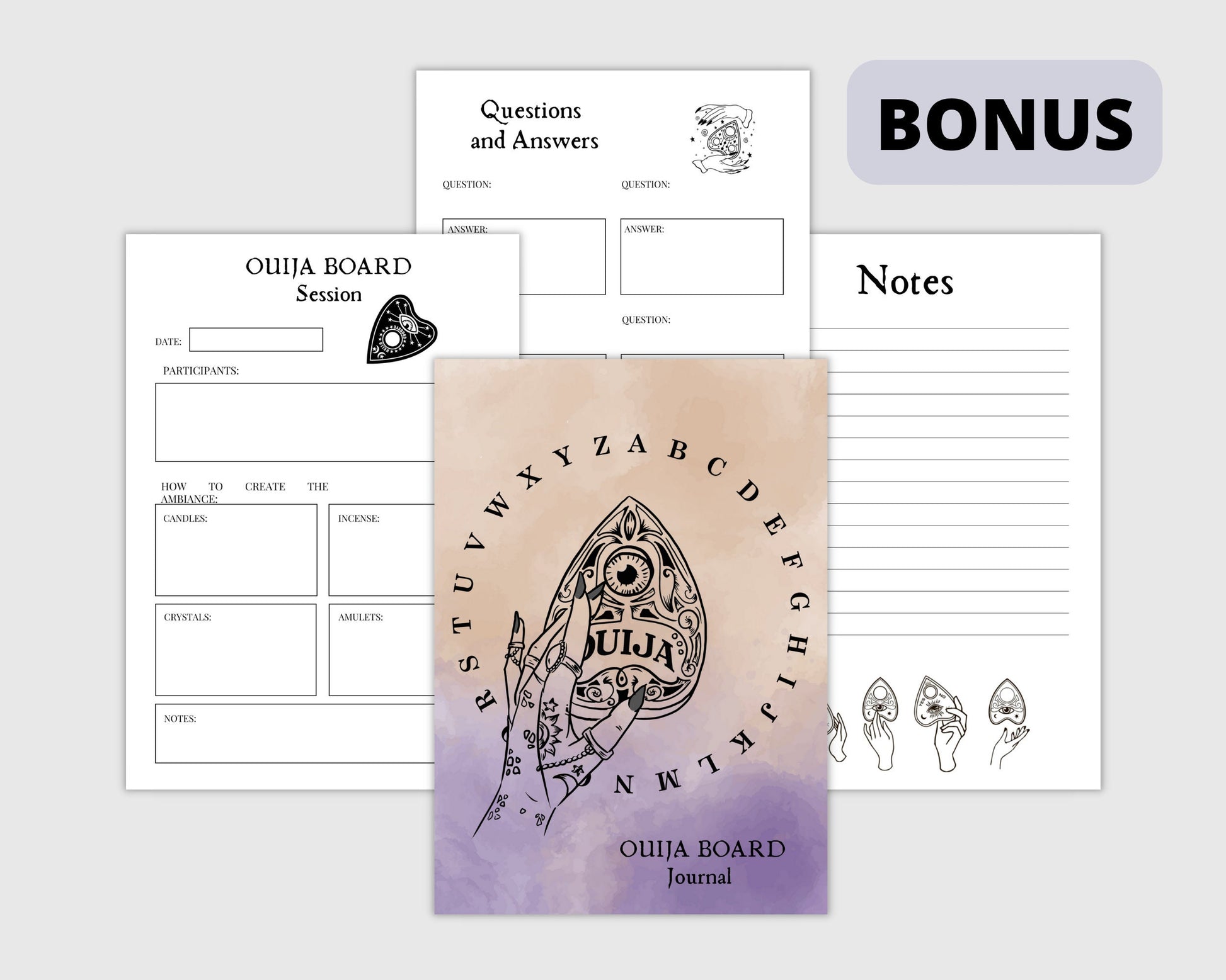 OUIJA board for beginners. Beautiful pages for your Book Of Shadows. Instant download.