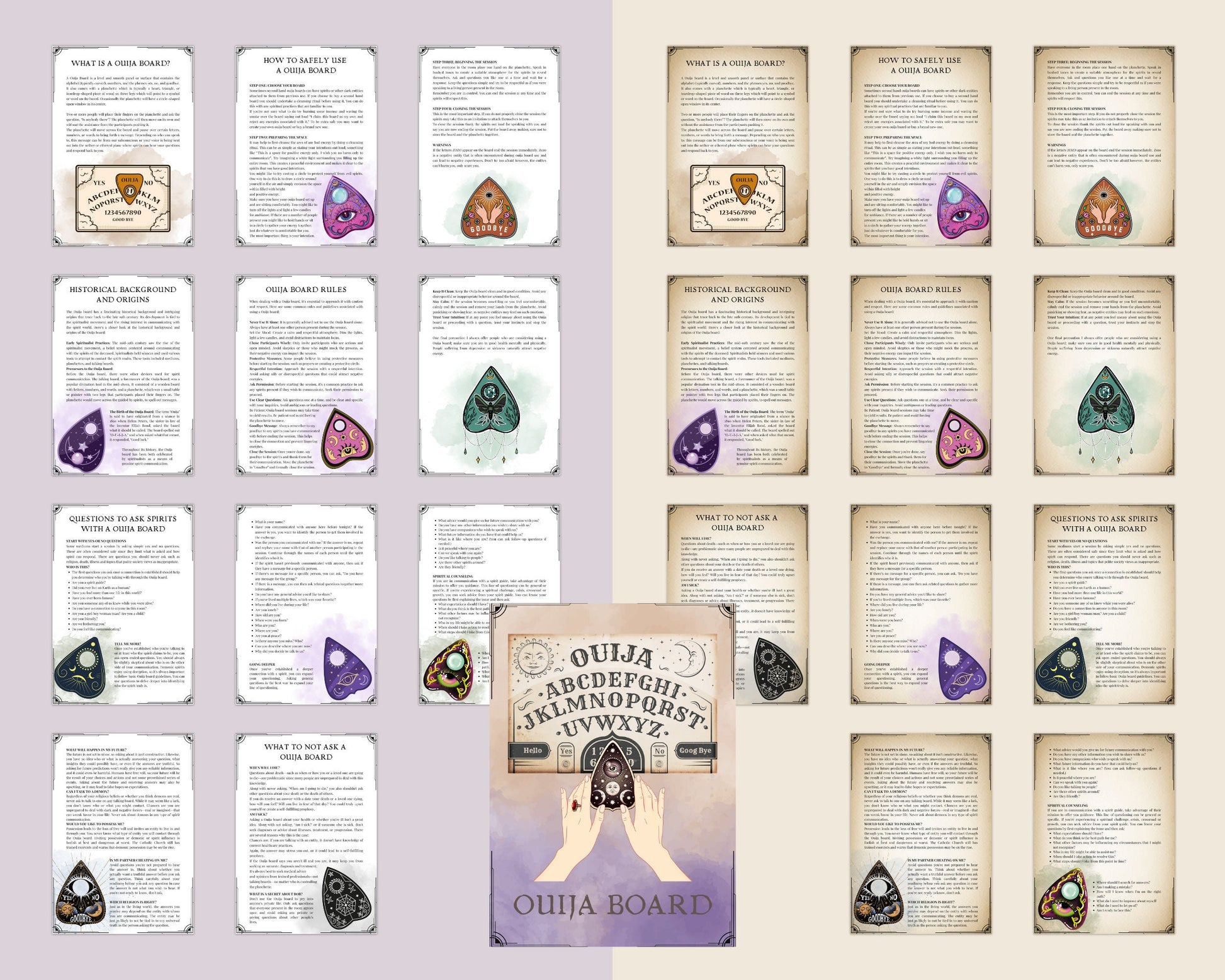 OUIJA board for beginners. Beautiful pages for your Book Of Shadows. Instant download.