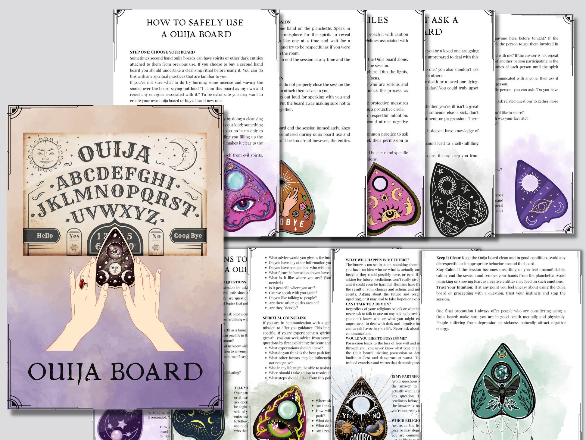 OUIJA board for beginners. Beautiful pages for your Book Of Shadows. Instant download.