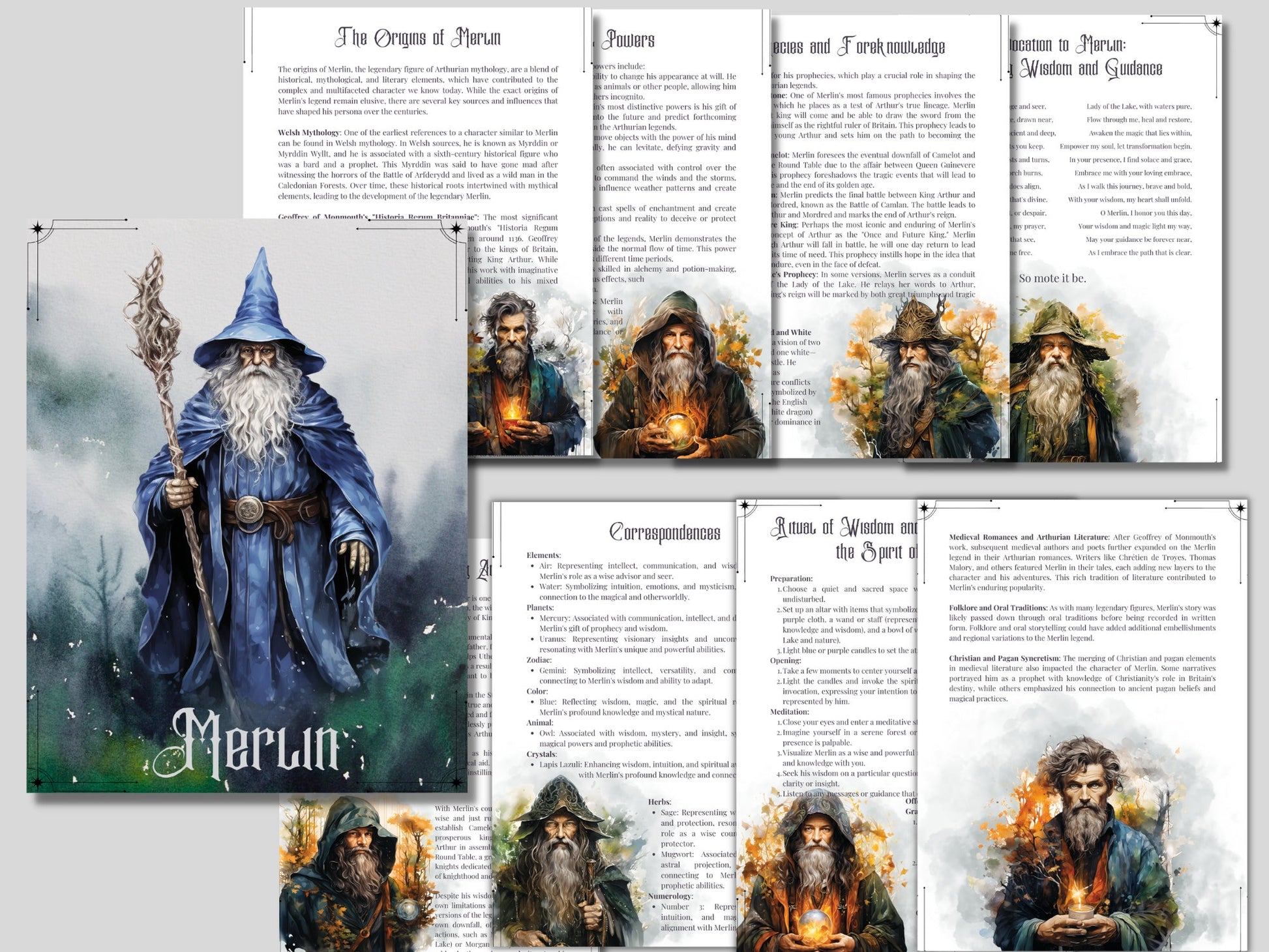 Merlin. The Wizard. Beautiful pages for your Book Of Shadows.