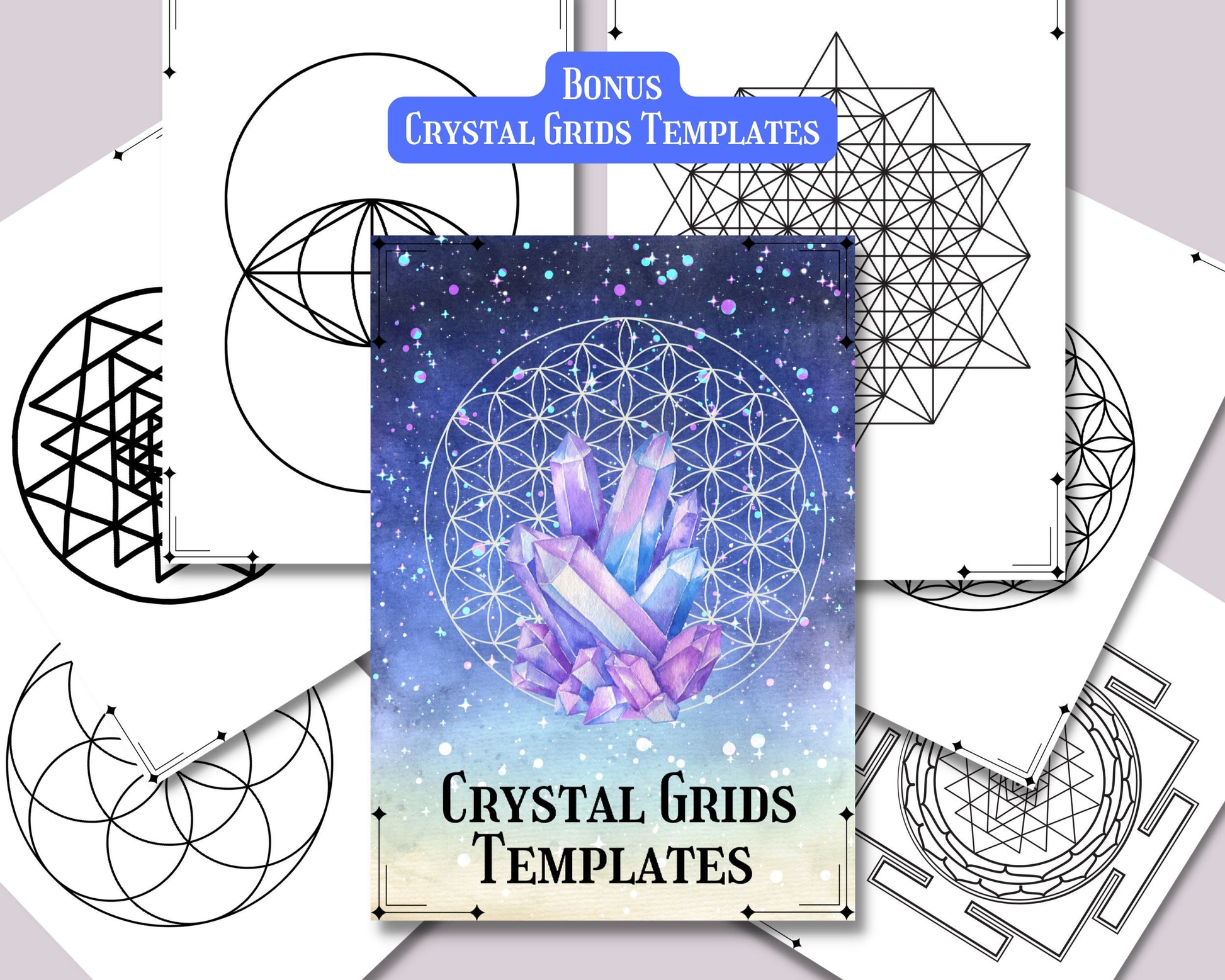Crystal Grids Guide Printable + BONUS. Beautiful Grimoire Pages for Beginners. Instant download.